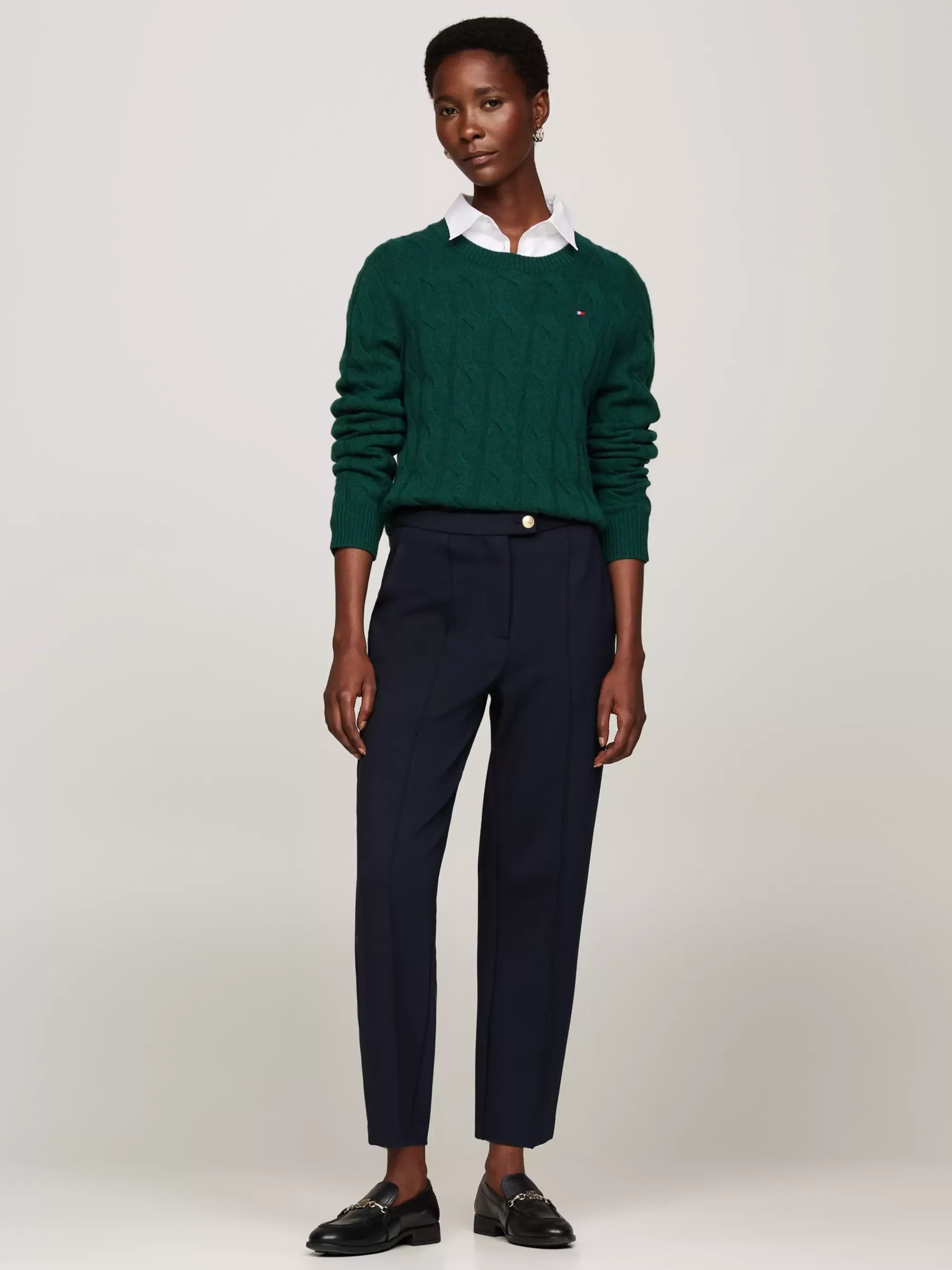 Truien Met Ronde Hals | Truien*Tommy Hilfiger Kabelgebreide Trui Van Zuivere Wol ORNAMENTAL GREEN