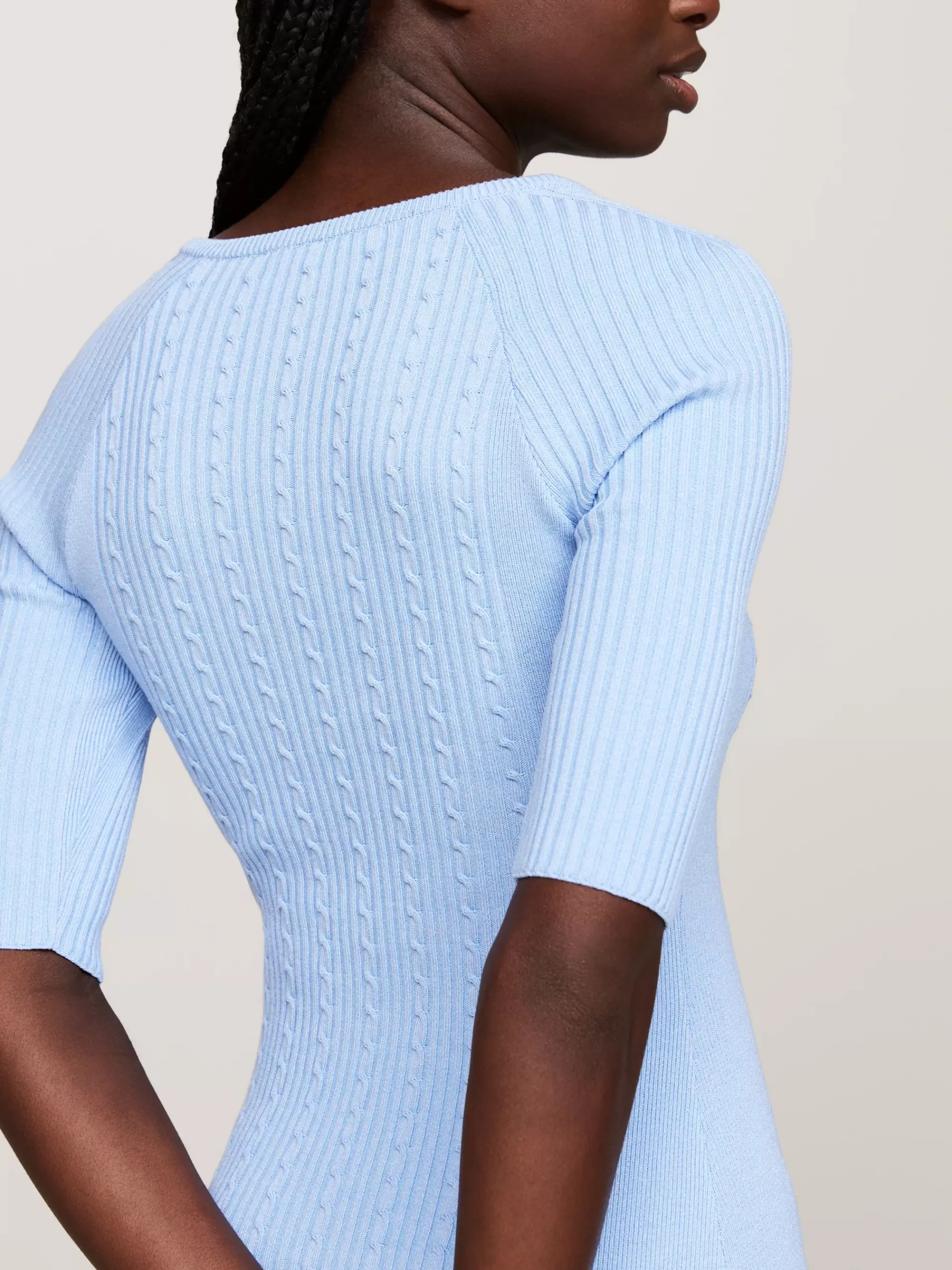 Jurken*Tommy Hilfiger Kabelgebreide Trui-jurk Met Vierkante Hals VESSEL BLUE