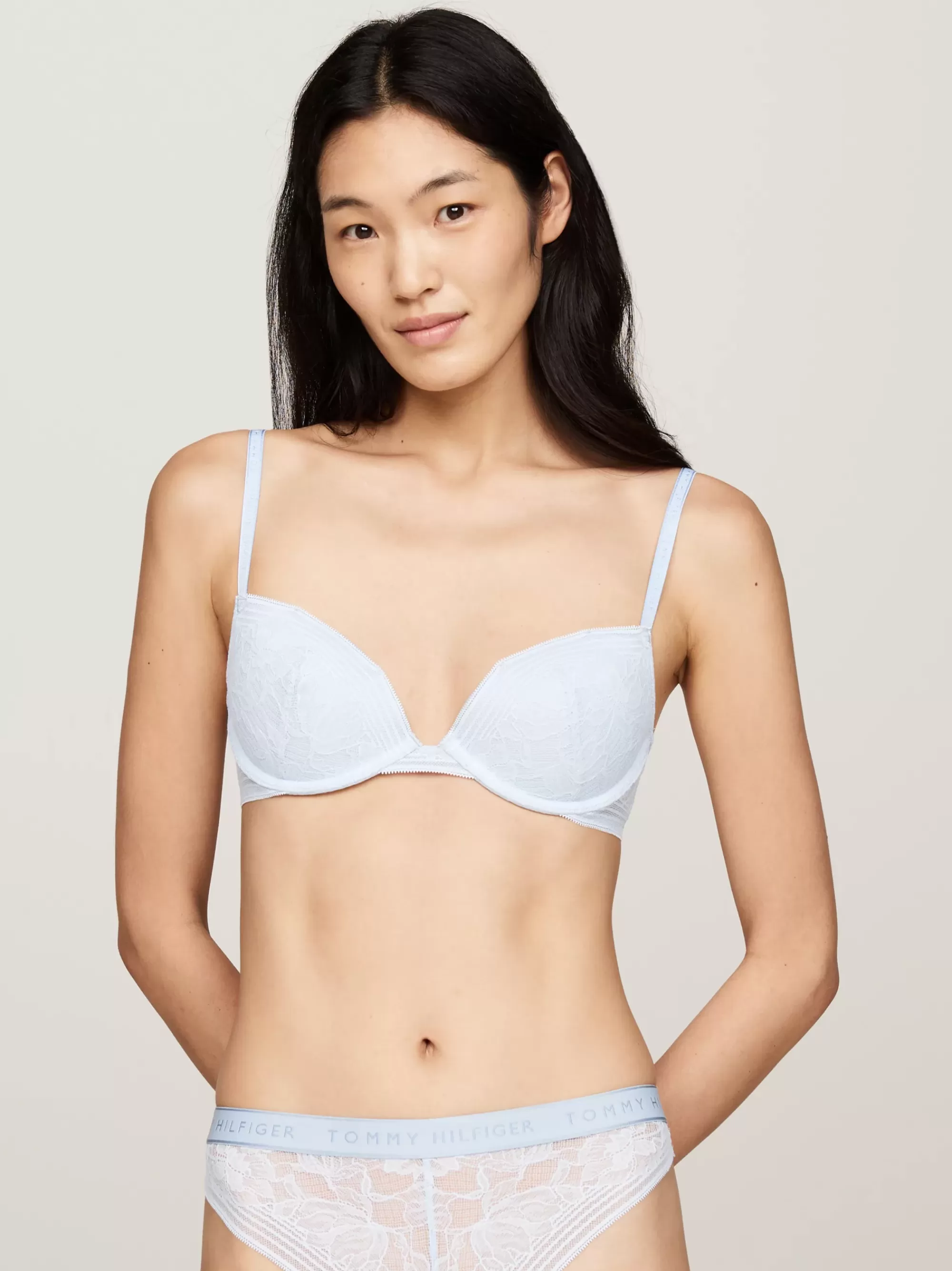 Bh's | Lingerie*Tommy Hilfiger Kanten Push-up Bh Met Vulling En Logo BREEZY BLUE