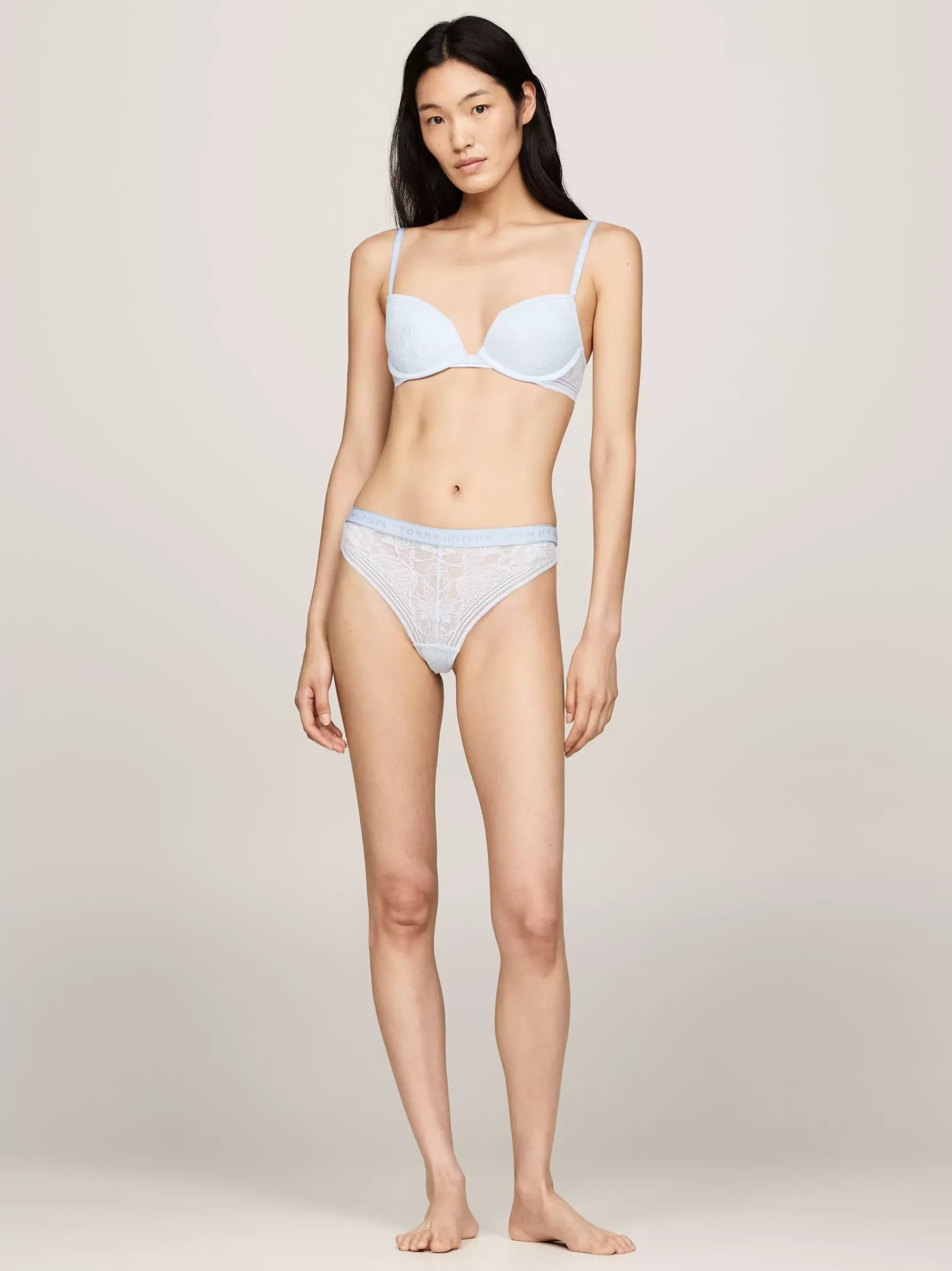 Bh's | Lingerie*Tommy Hilfiger Kanten Push-up Bh Met Vulling En Logo BREEZY BLUE