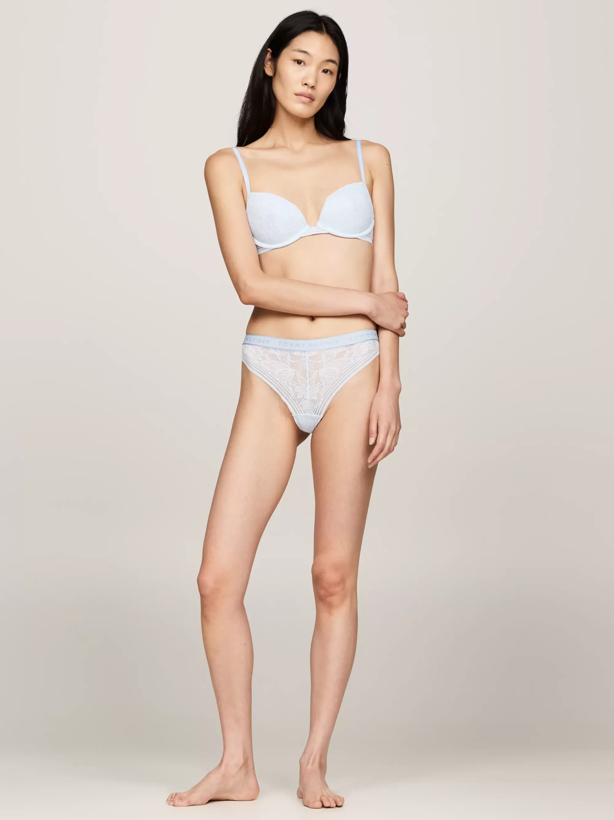 Slips | Lingerie*Tommy Hilfiger Kanten String Met Logotailleband BREEZY BLUE