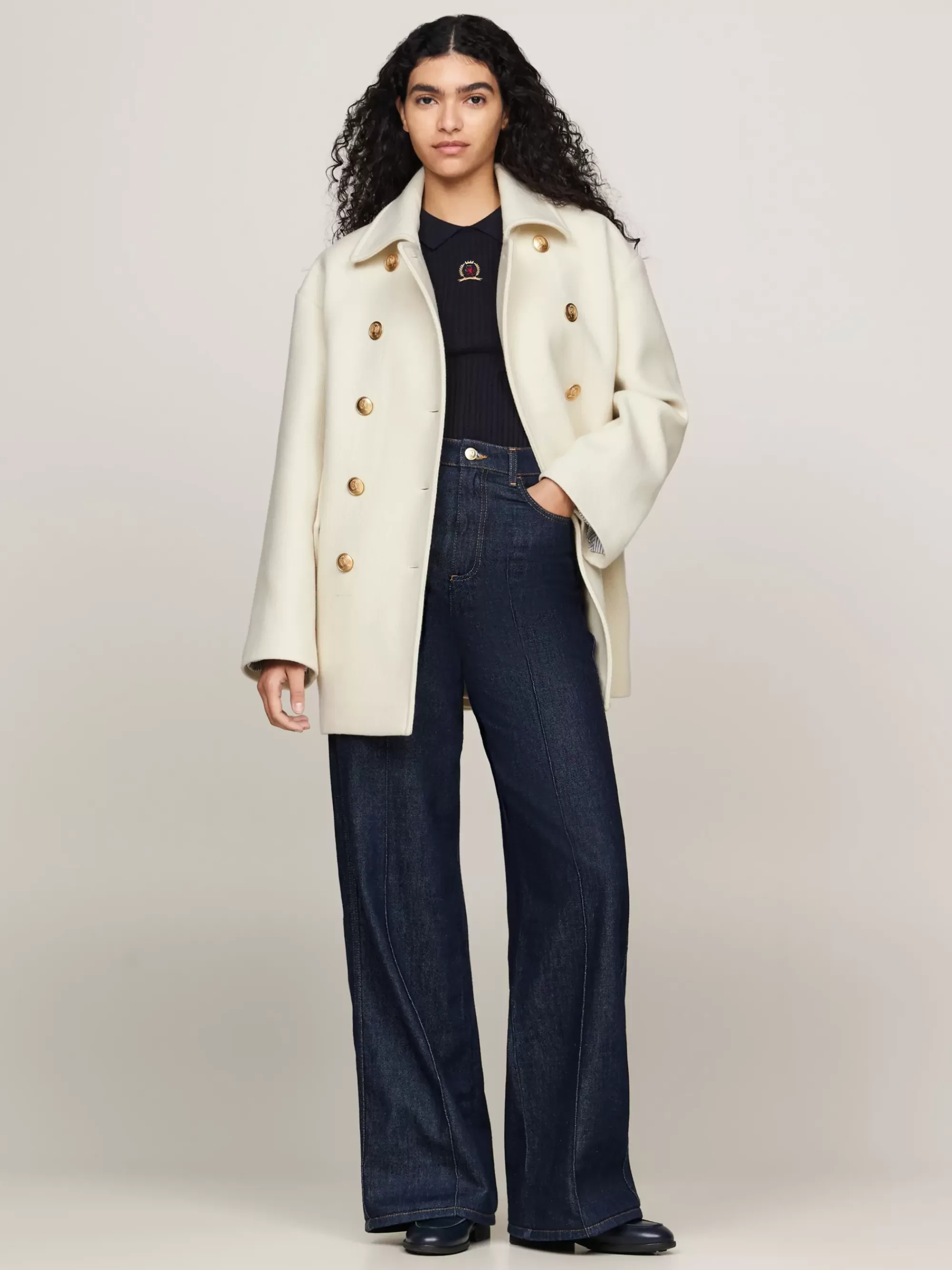 Jassen & Jacks | Wollen Jassen*Tommy Hilfiger Kasjmiermix Double-breasted Jas Met Embleem IVORY