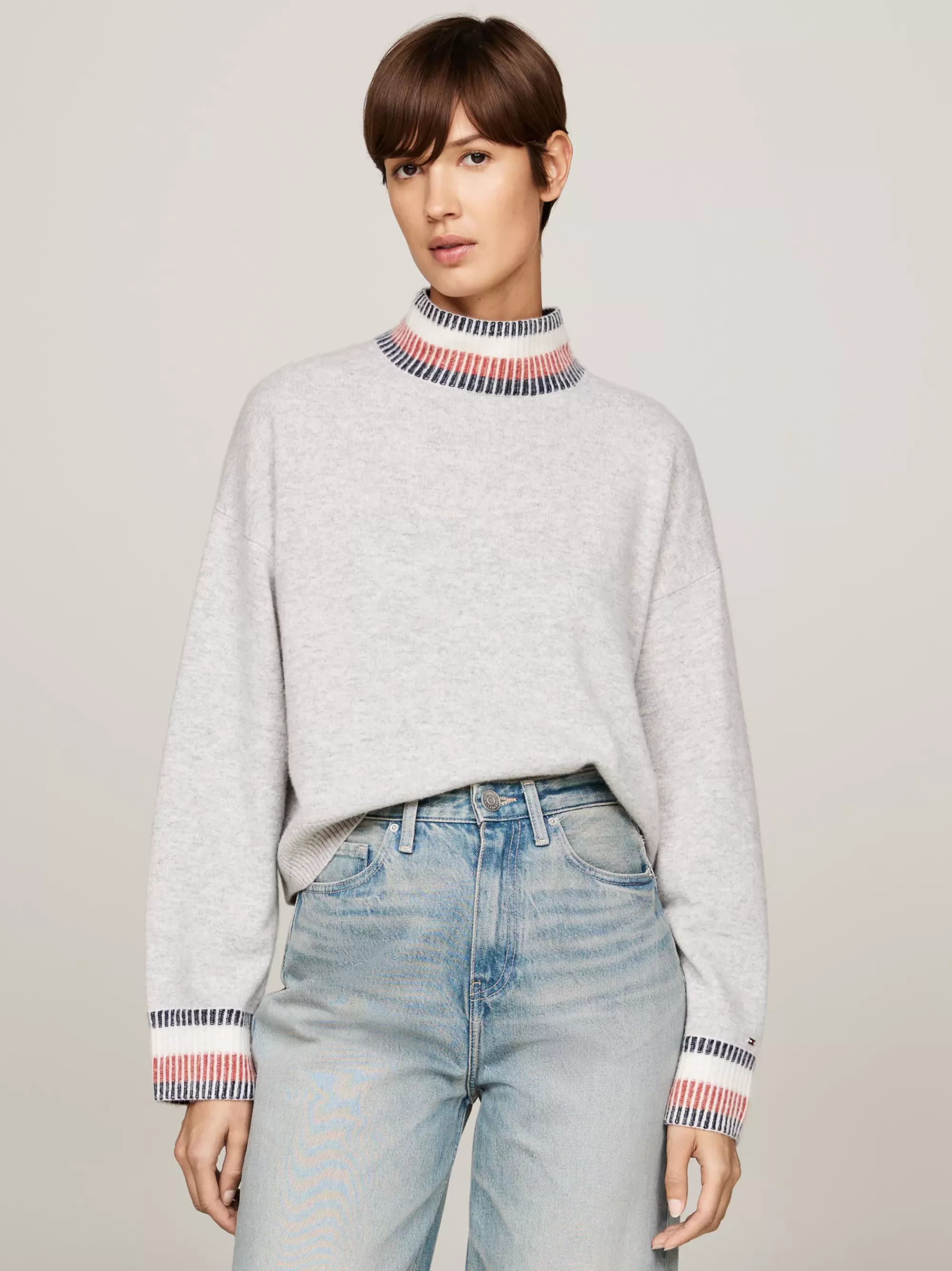 Truien | Truien & Vesten*Tommy Hilfiger Kasjmiermix Trui Met Opstaande Hals LIGHT GREY HTR