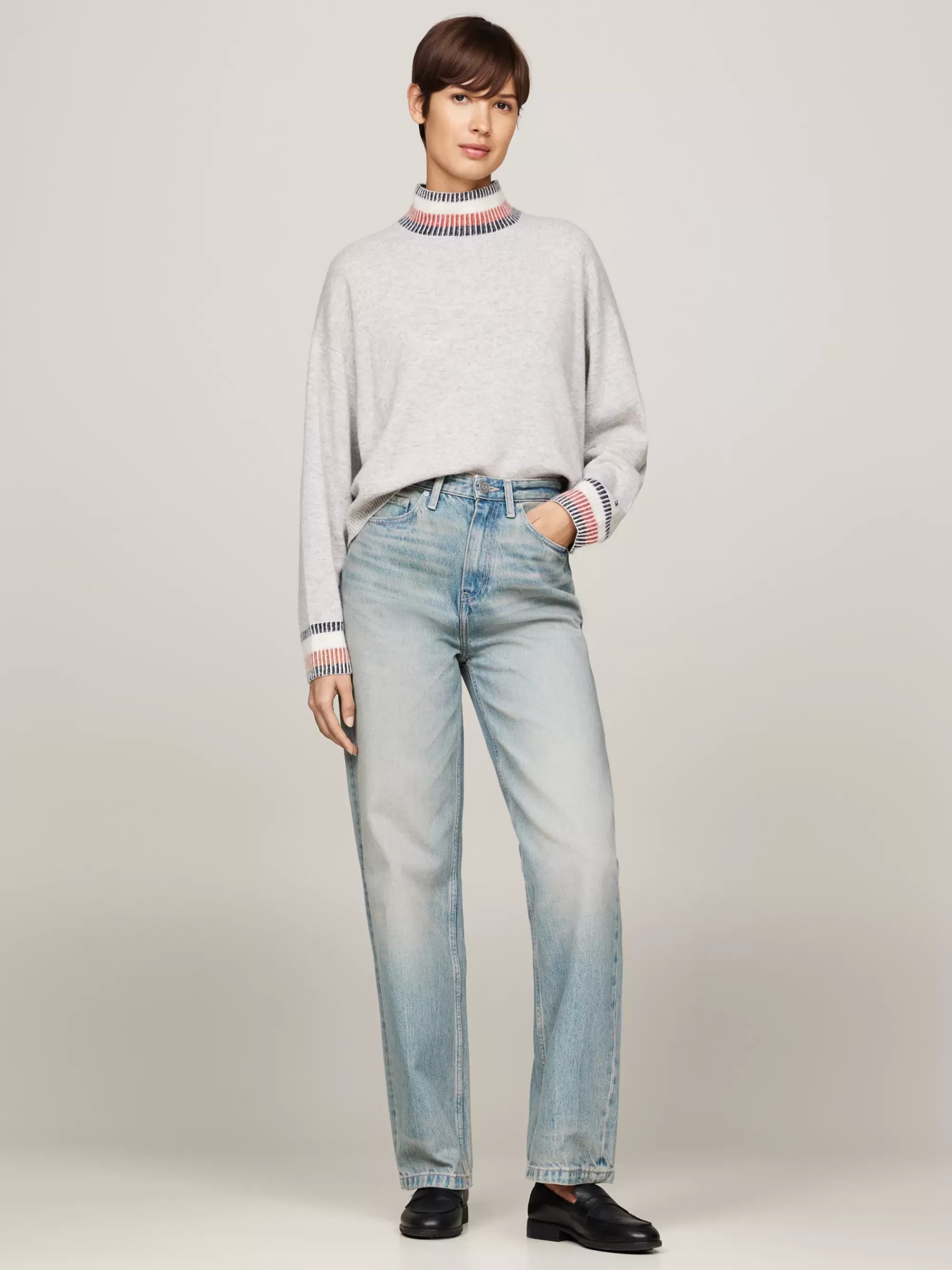 Truien | Truien & Vesten*Tommy Hilfiger Kasjmiermix Trui Met Opstaande Hals LIGHT GREY HTR