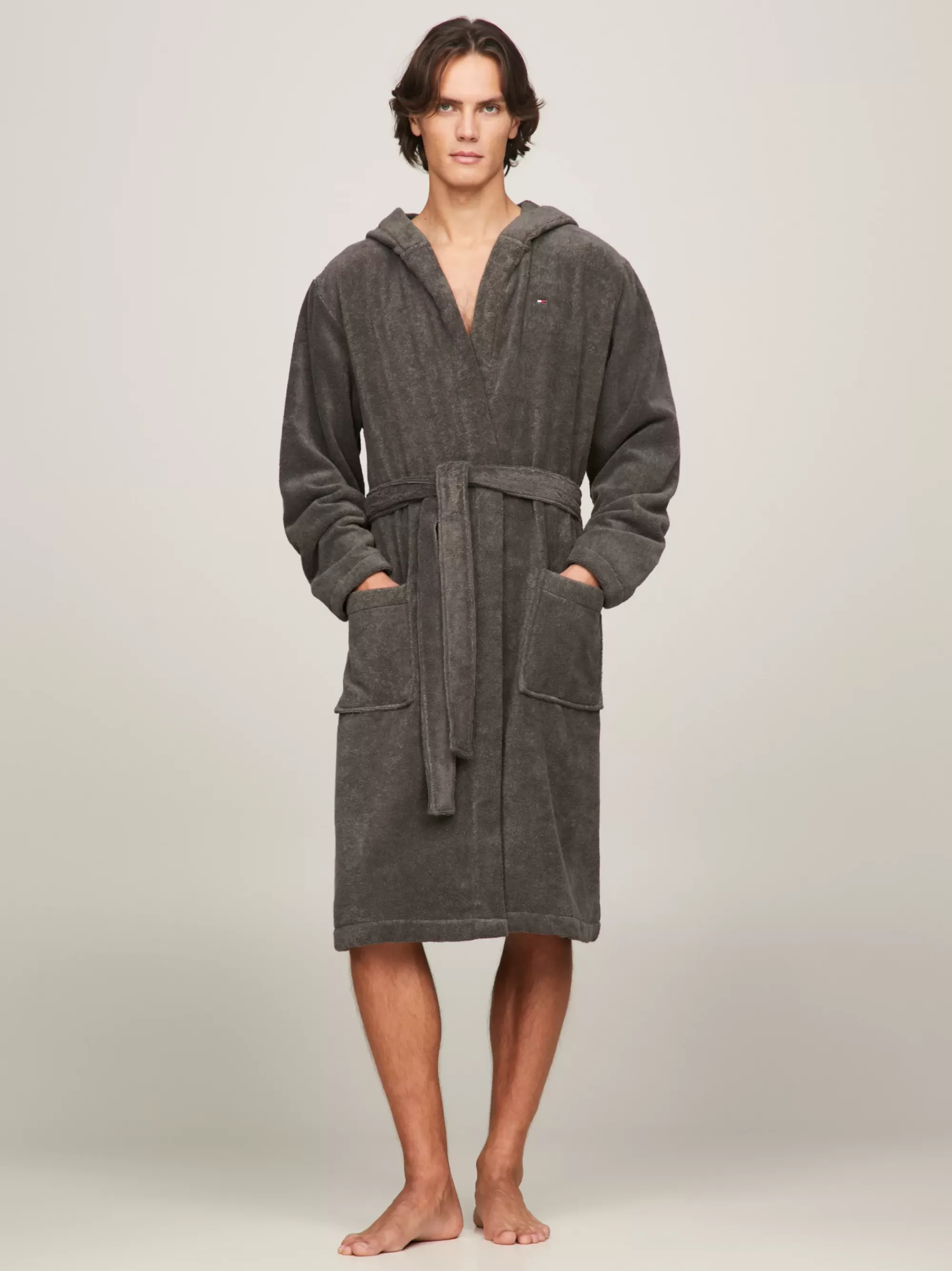 Loungewear*Tommy Hilfiger Katoenen Badjas Met Capuchon MAGNET