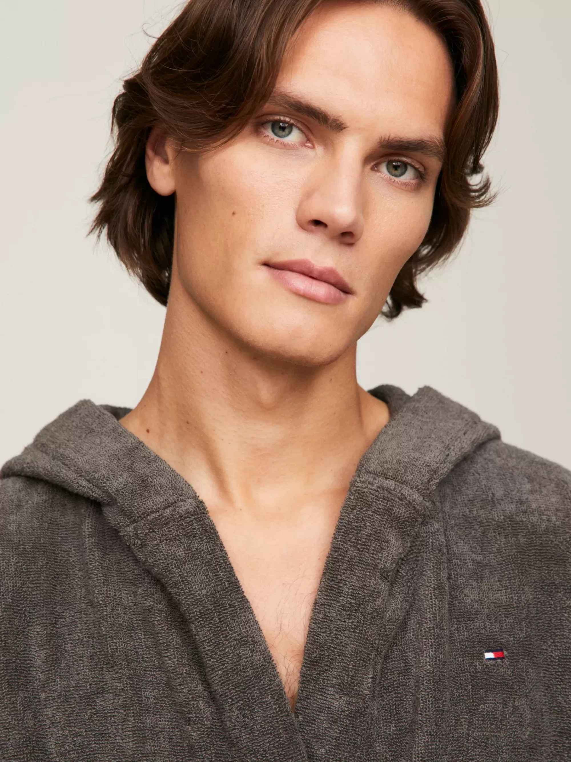 Loungewear*Tommy Hilfiger Katoenen Badjas Met Capuchon MAGNET