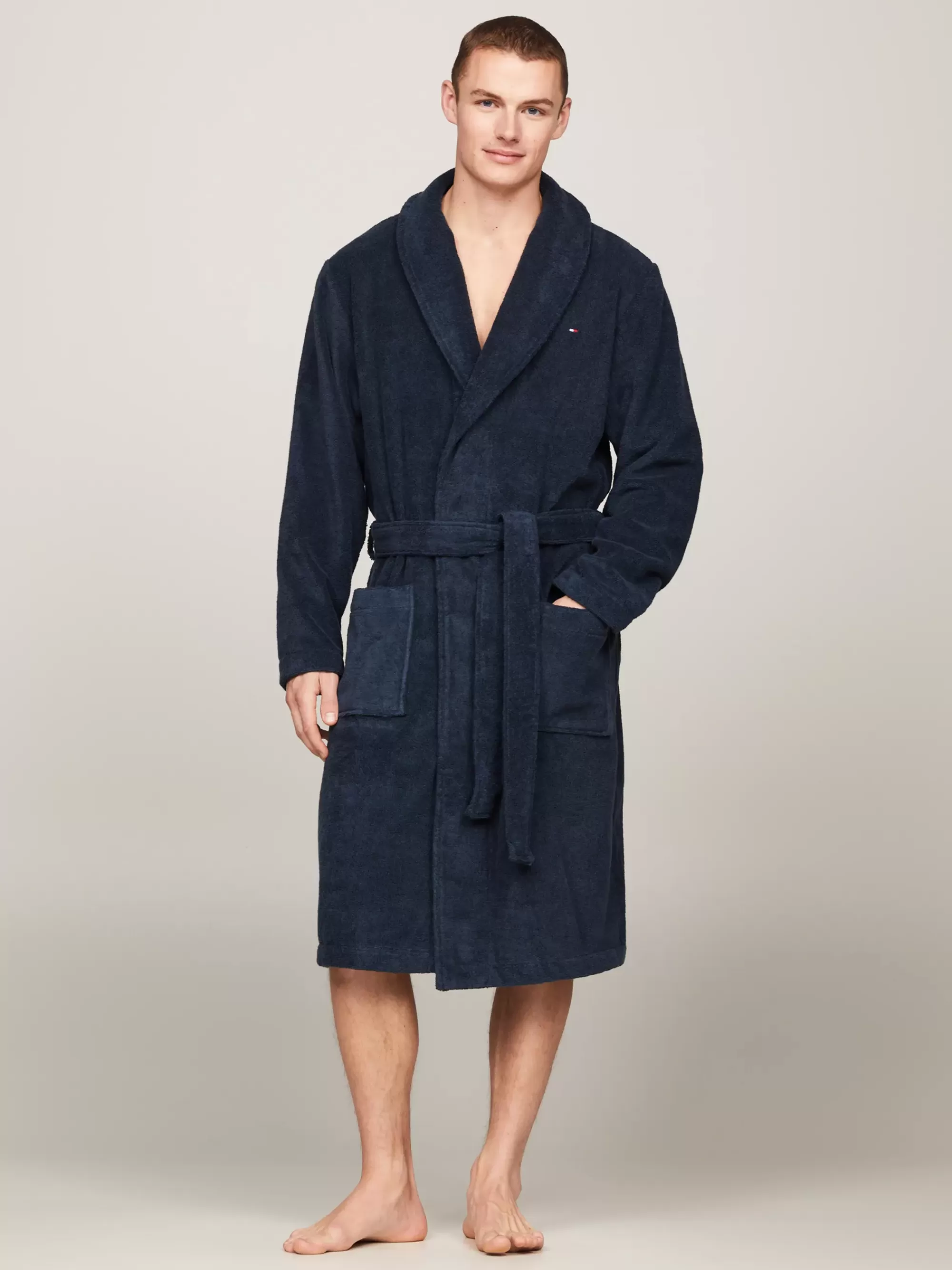 Loungewear*Tommy Hilfiger Katoenen Badstof Badjas NAVY BLAZER