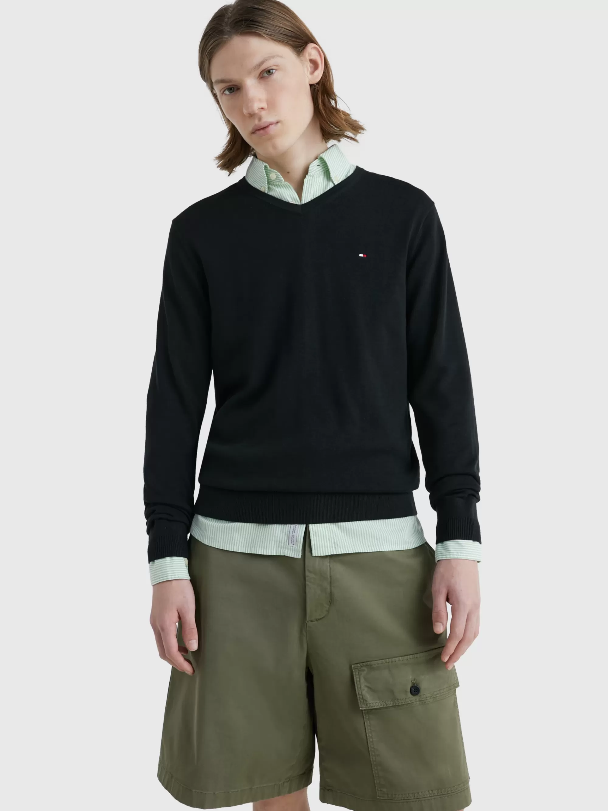 Truien | Truien & Vesten*Tommy Hilfiger Katoenmix V-hals Trui FLAG BLACK