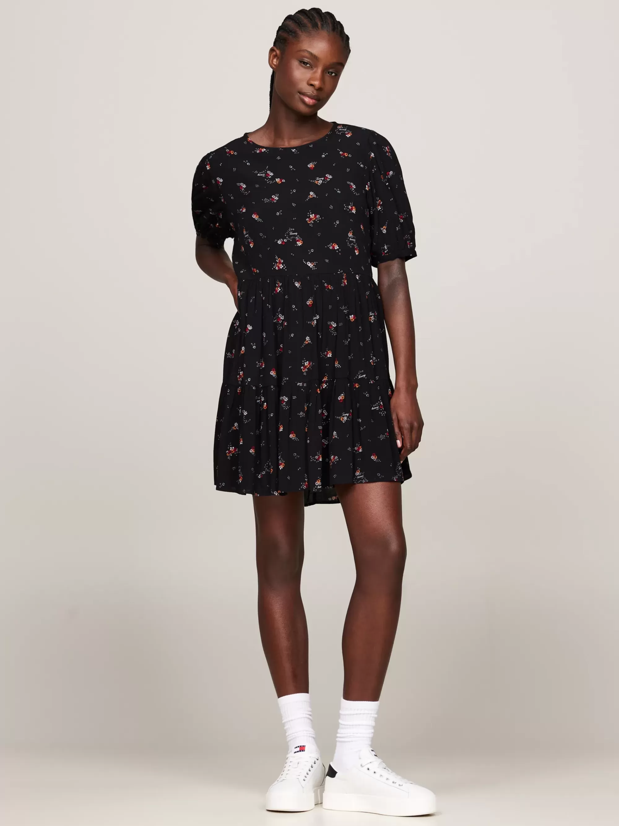 Curve Mode & Inclusieve Maten | Jurken*Tommy Hilfiger Knielange Gelaagde Jurk Met Bloemenprint BLACK MOUNTAIN FLORAL