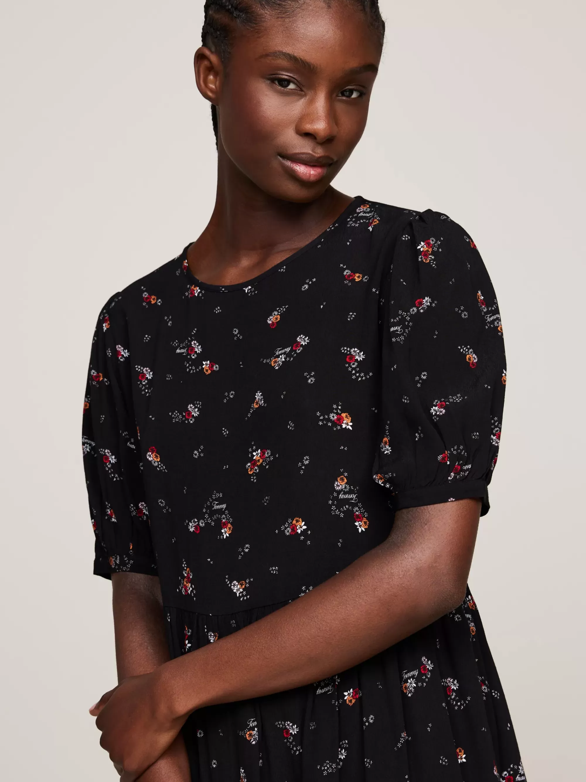 Curve Mode & Inclusieve Maten | Jurken*Tommy Hilfiger Knielange Gelaagde Jurk Met Bloemenprint BLACK MOUNTAIN FLORAL