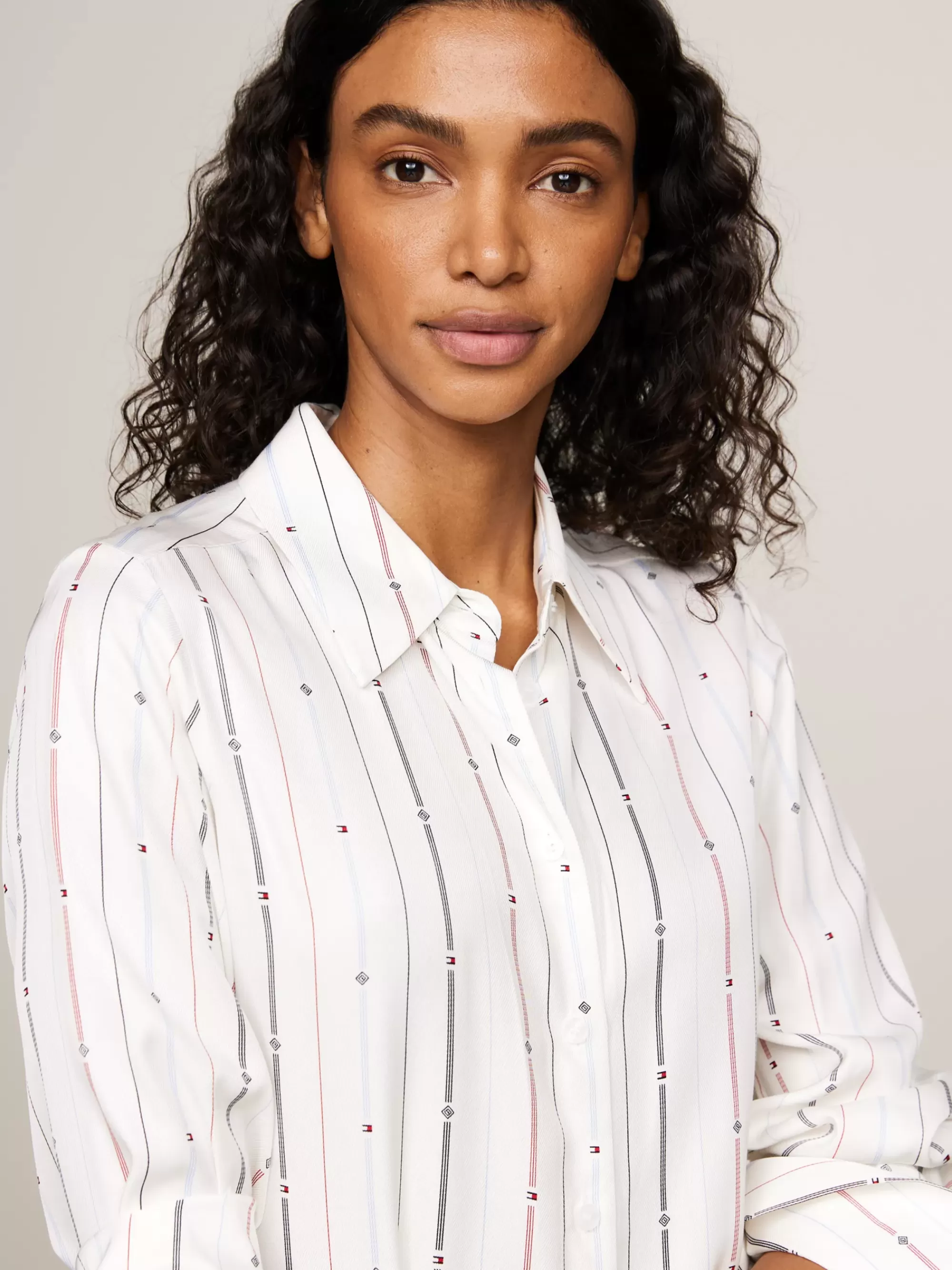 Jurken*Tommy Hilfiger Knielange Overhemdjurk Met Streepprint FOULARD FLAG STP/ MULTI