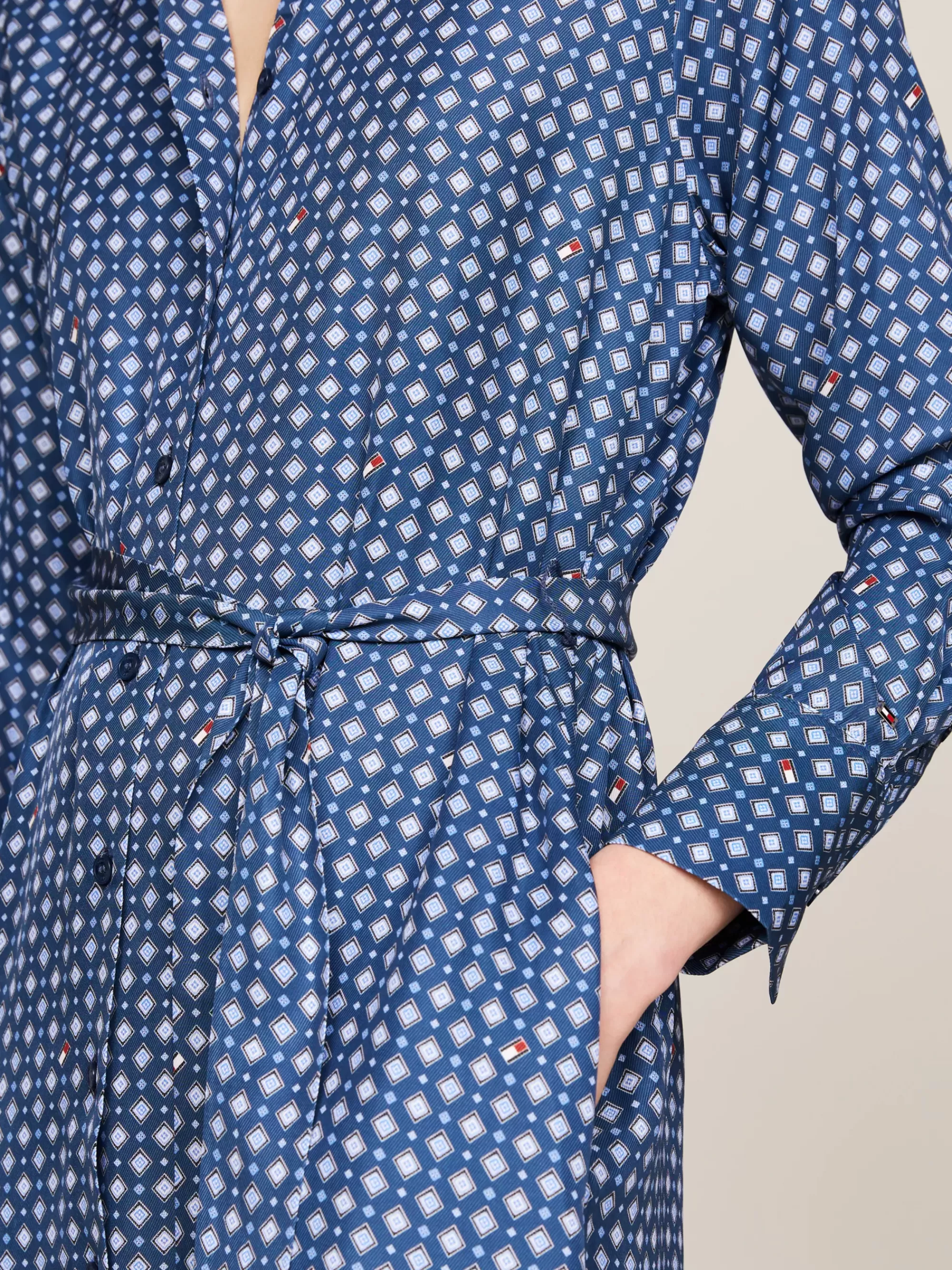 Jurken*Tommy Hilfiger Knielange Overhemdjurk Met Streepprint HERITAGE FOULARD/ FOSSIL BLUE