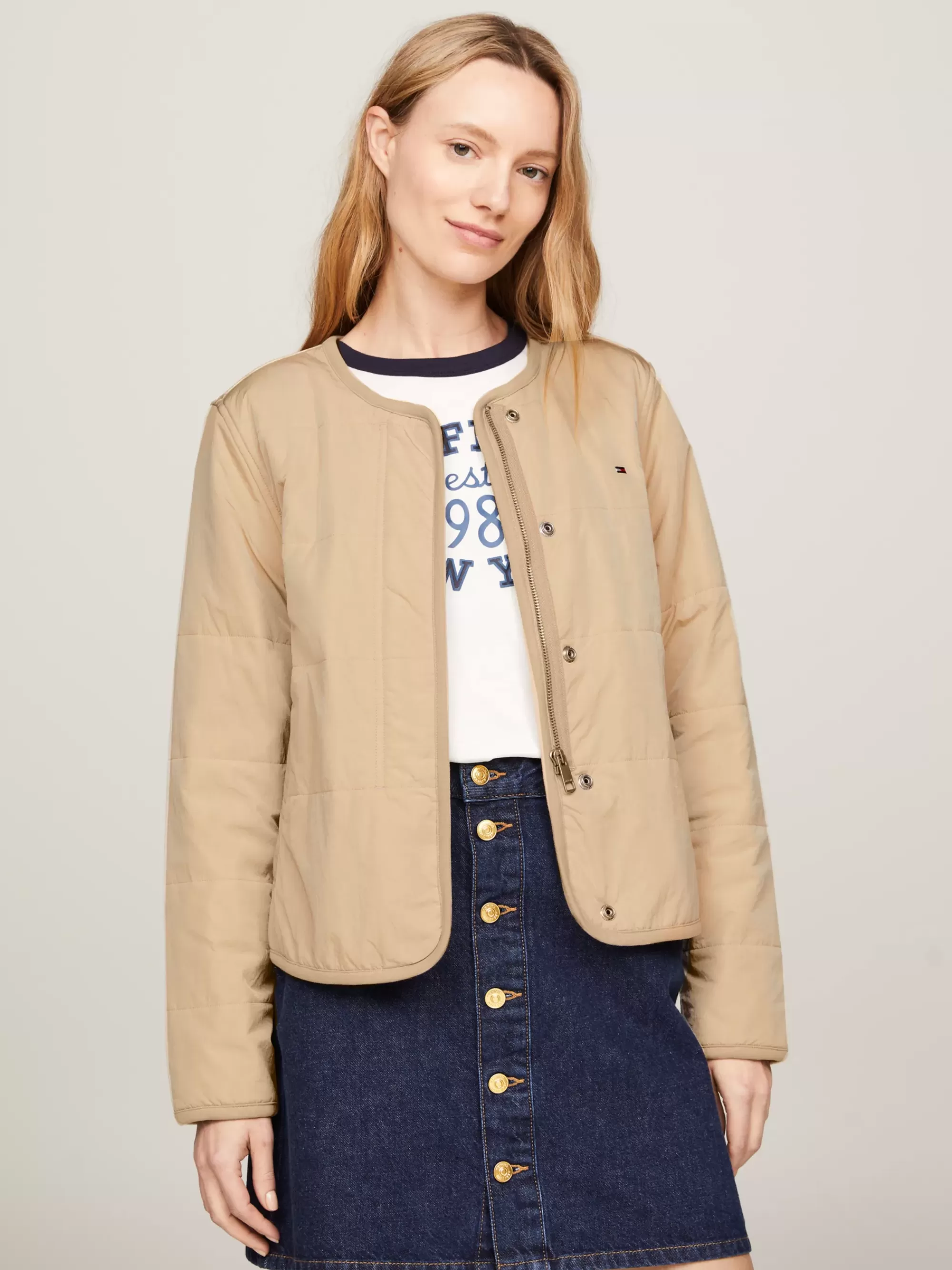 Jassen & Jacks*Tommy Hilfiger Kraagloos Gewatteerd Jasje Met Jersey-voering BEIGE