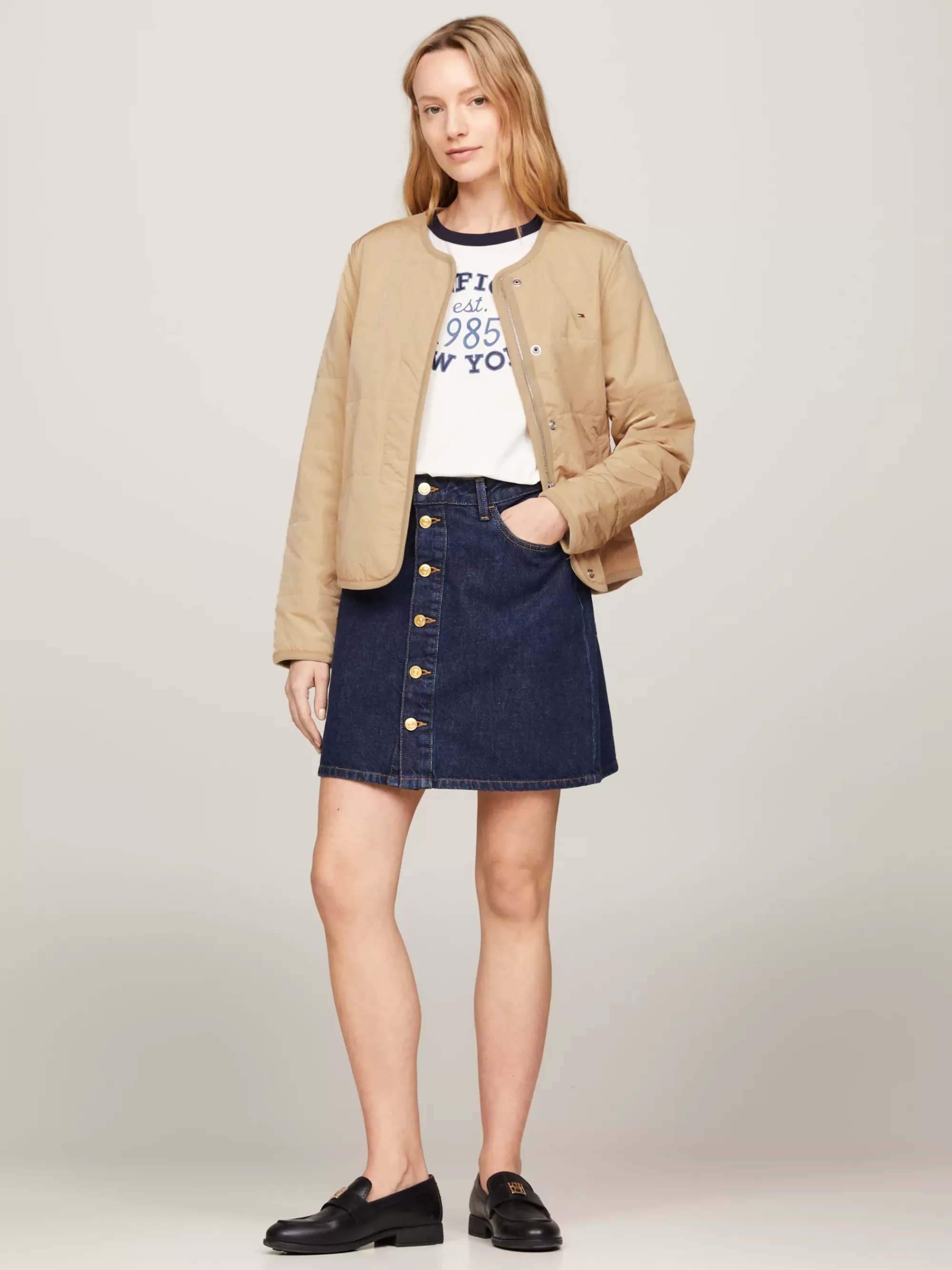 Jassen & Jacks*Tommy Hilfiger Kraagloos Gewatteerd Jasje Met Jersey-voering BEIGE