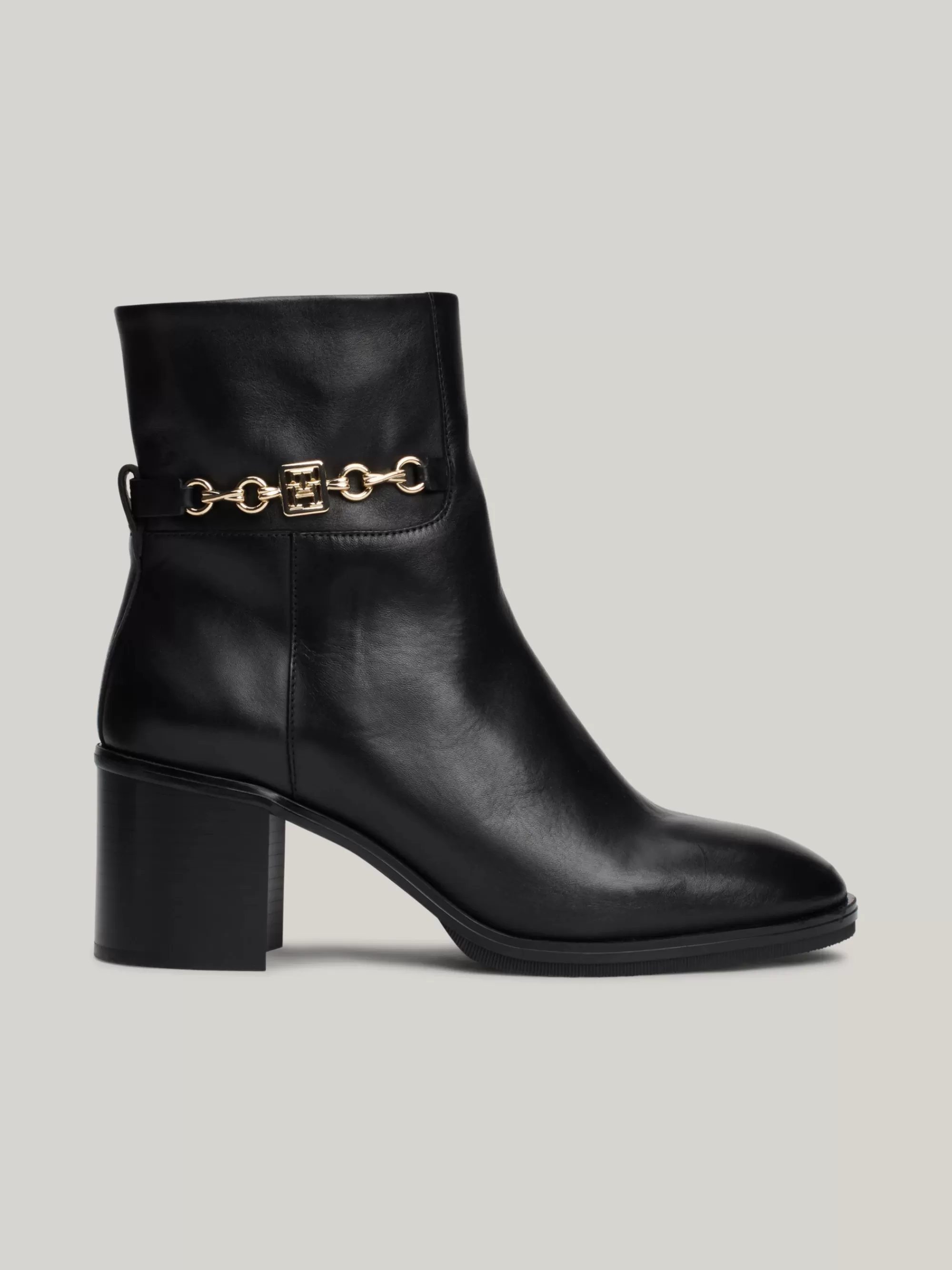 Laarzen & Enkellaarzen*Tommy Hilfiger Laars Van Leer Met Blokhak En Kettingdetail BLACK