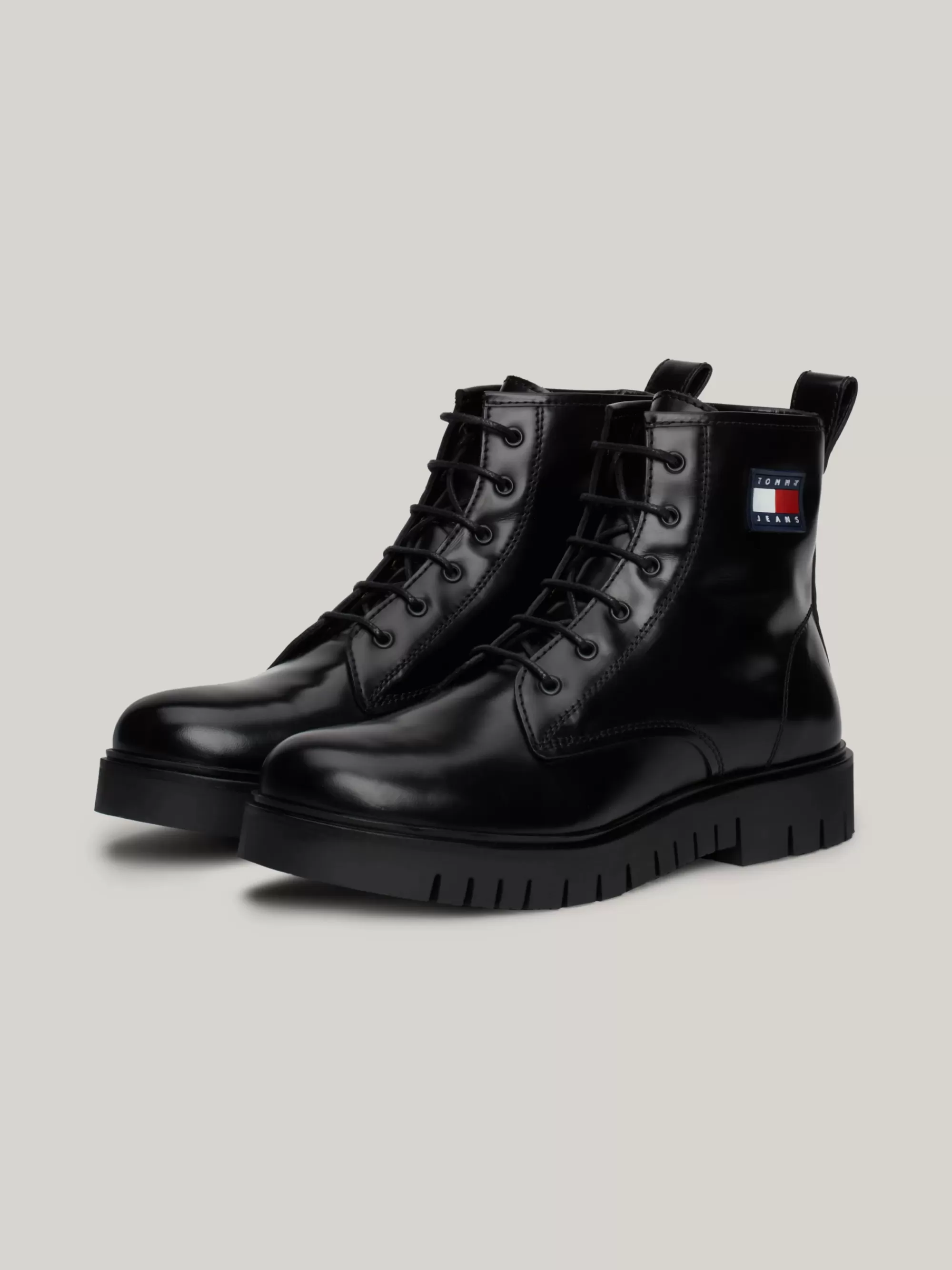 Veterlaarzen | Laarzen & Enkellaarzen*Tommy Hilfiger Lakleren Halfhoge Laars Met Profielzool BLACK