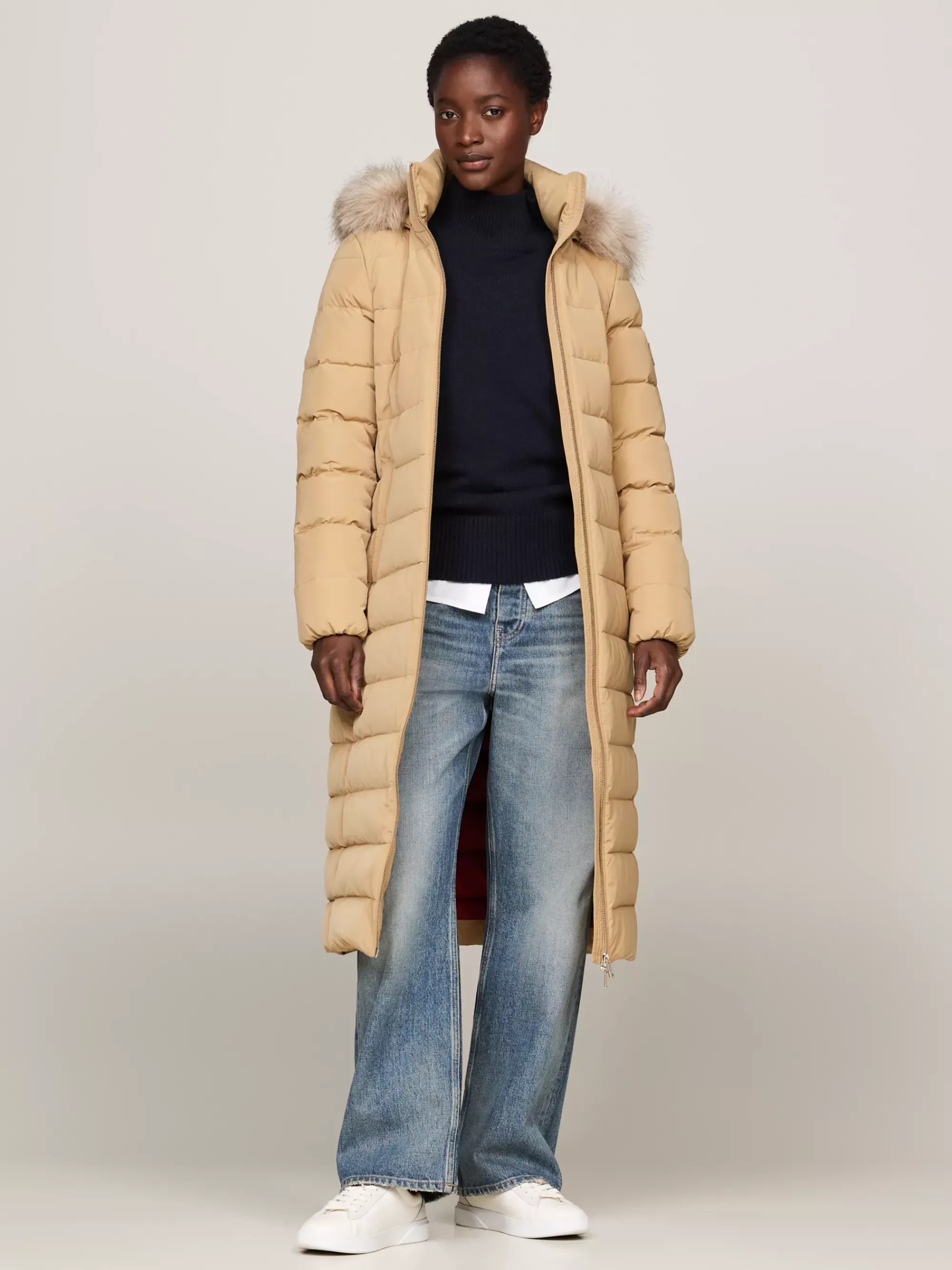 Jassen & Jacks*Tommy Hilfiger Lange Donsjas Met Capuchon CLASSIC KHAKI