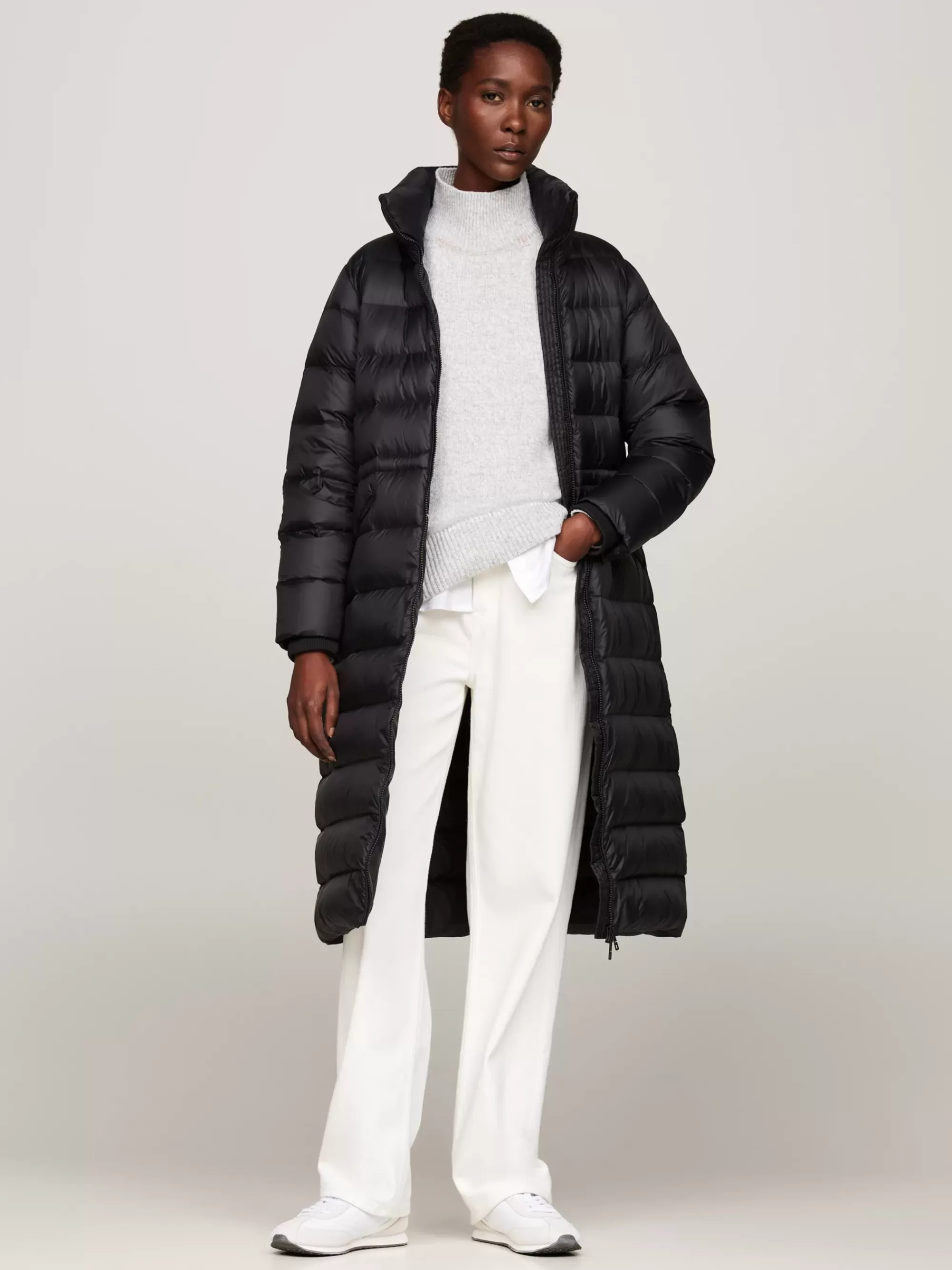 Jassen & Jacks*Tommy Hilfiger Lange Donsjas Met Opvouwbare Capuchon BLACK