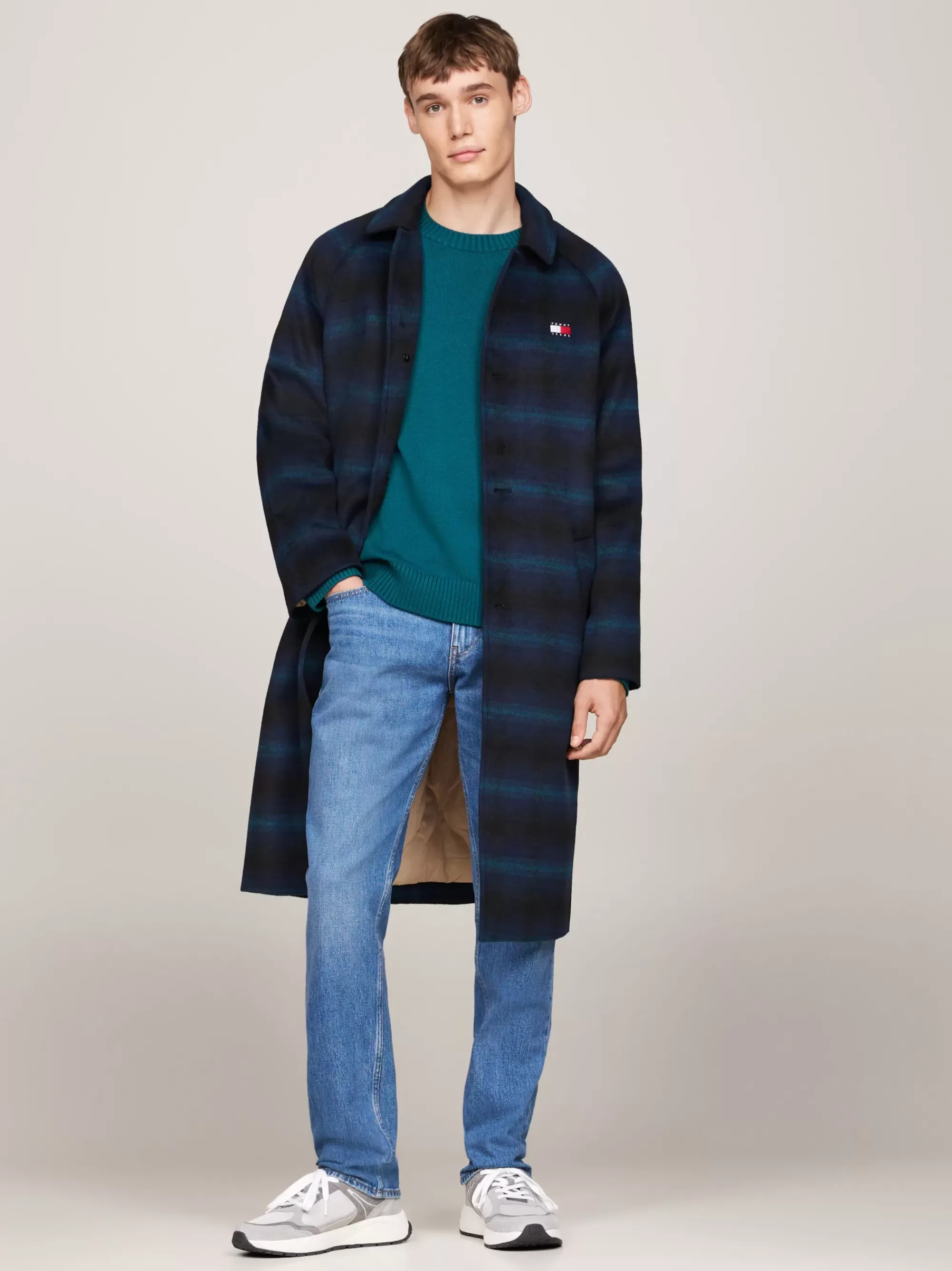 Jassen & Jacks*Tommy Hilfiger Lange Geruite Jas Van Wolmix BLACK CHECK