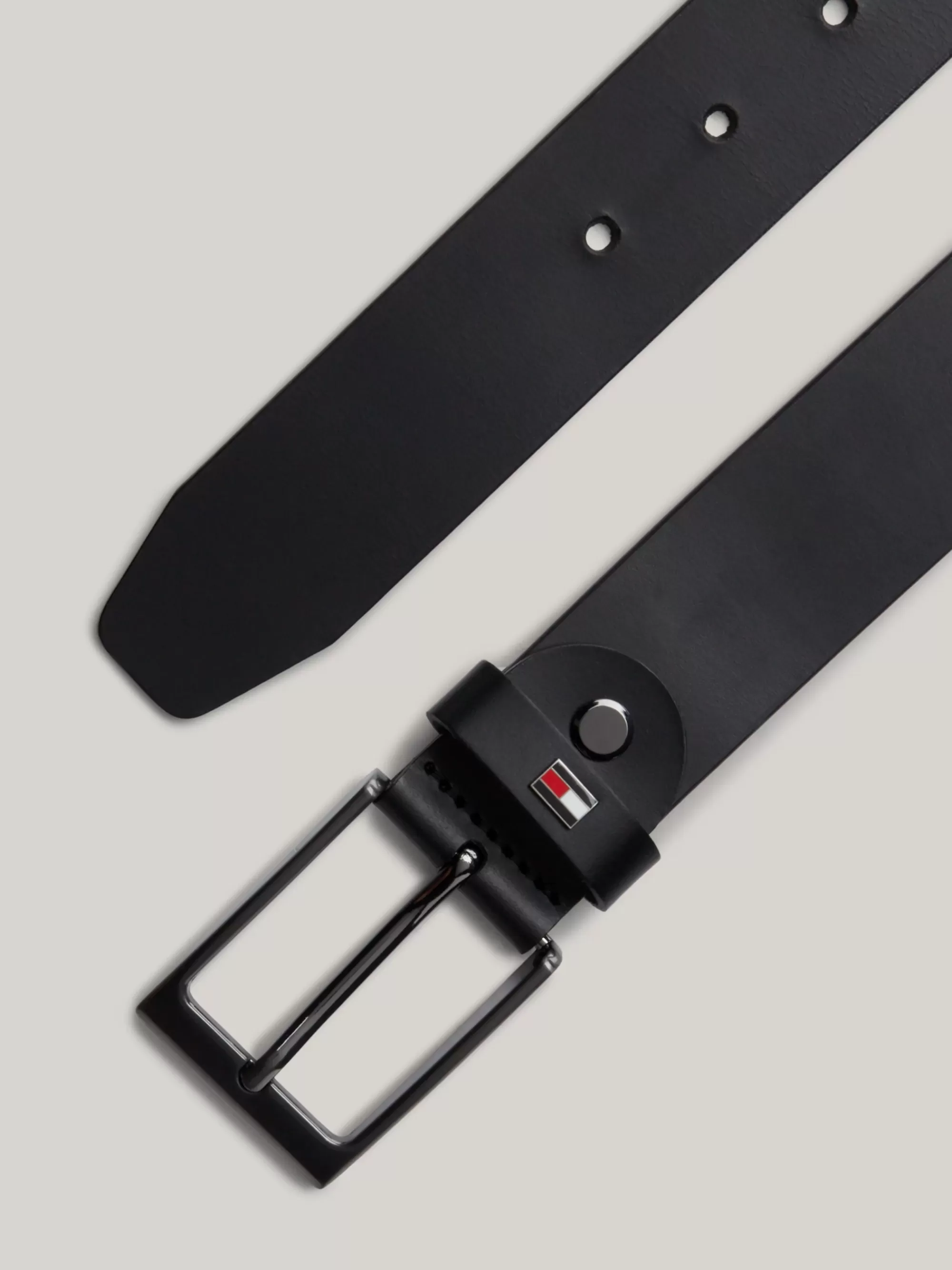 Riemen*Tommy Hilfiger Layton Verstelbare Leren Riem Met Vlag BLACK