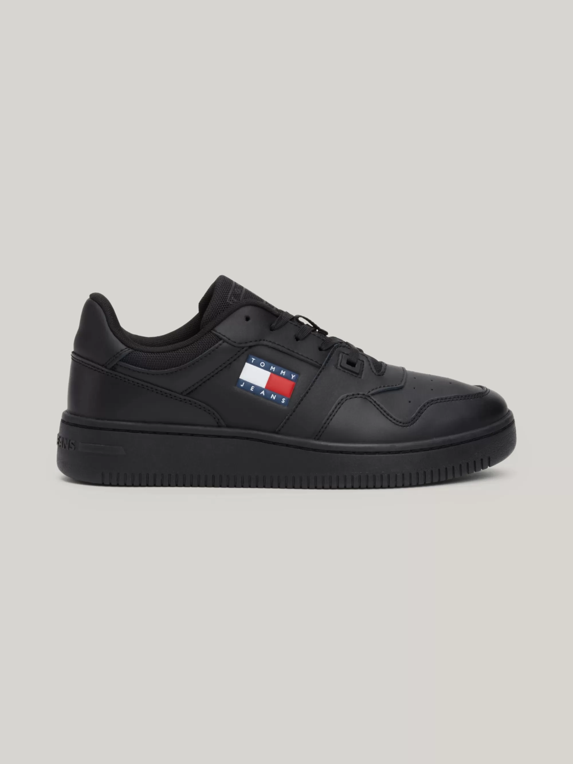 Sneakers*Tommy Hilfiger Leren Basketbalsneaker Met Fijne Profielzool TRIPLE BLACK