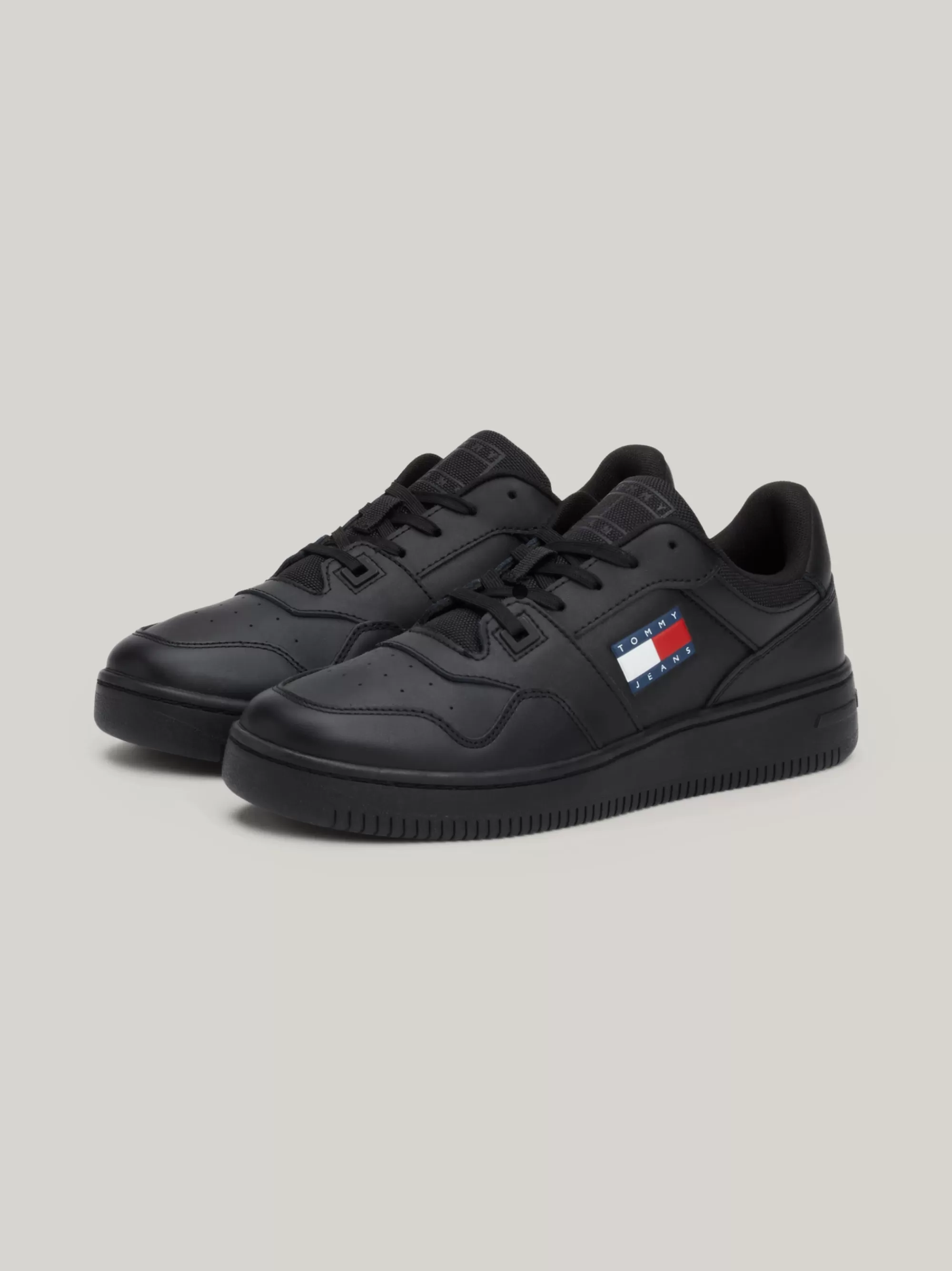 Sneakers*Tommy Hilfiger Leren Basketbalsneaker Met Fijne Profielzool TRIPLE BLACK