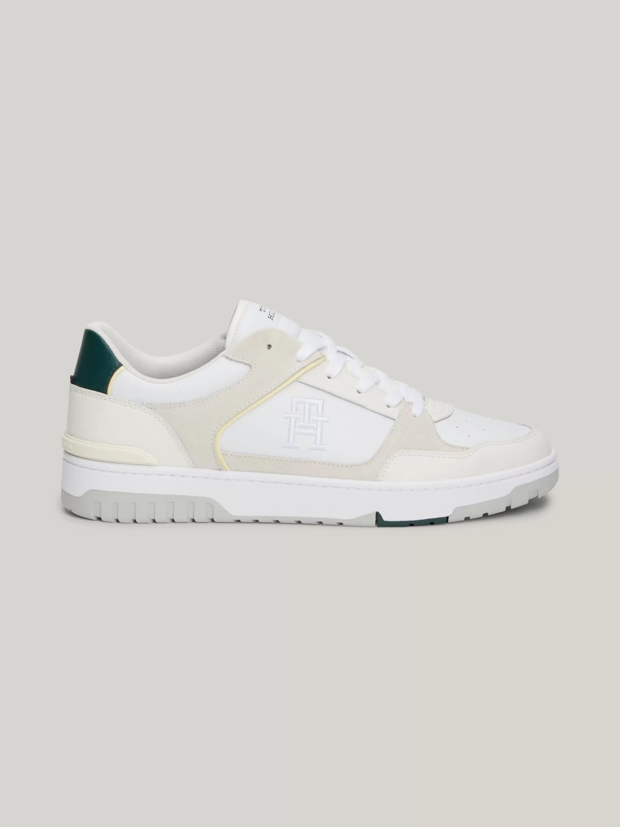 White Trainers | Sneakers*Tommy Hilfiger Leren Basketbalsneaker Met Gemengde Texturen WHITE