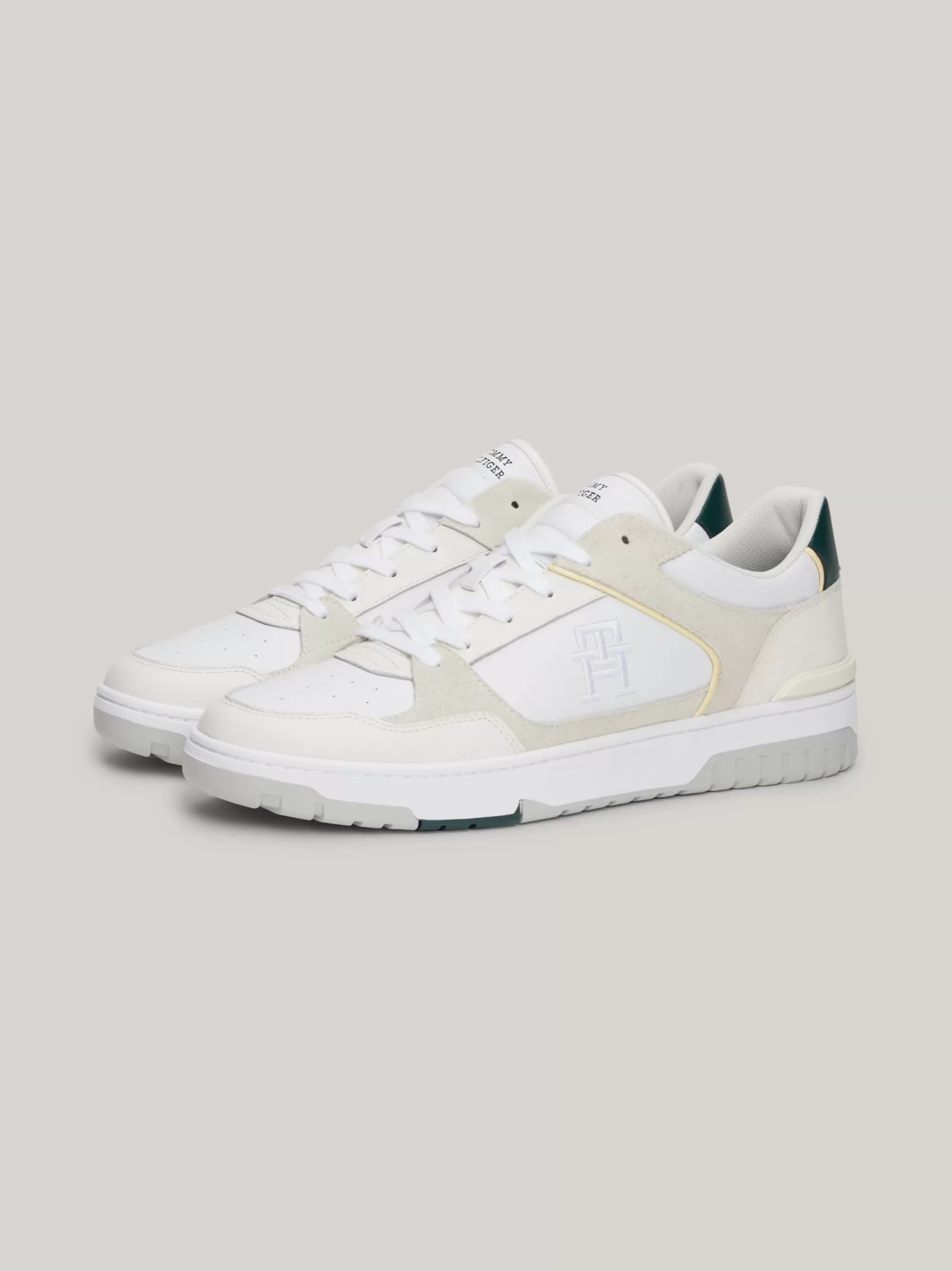 White Trainers | Sneakers*Tommy Hilfiger Leren Basketbalsneaker Met Gemengde Texturen WHITE
