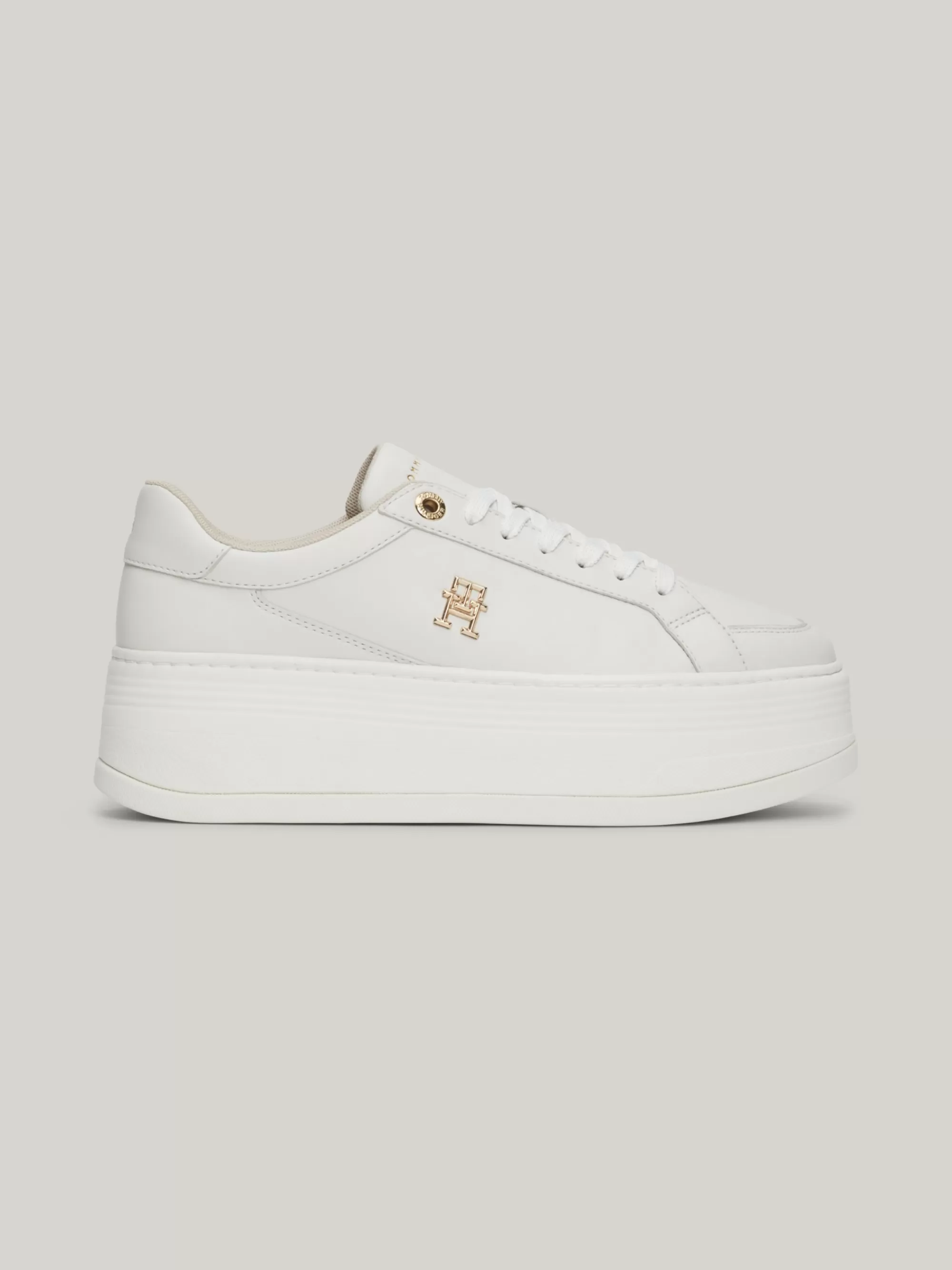 Sneakers*Tommy Hilfiger Leren Casual Court Sneaker Met Plateauzool ECRU