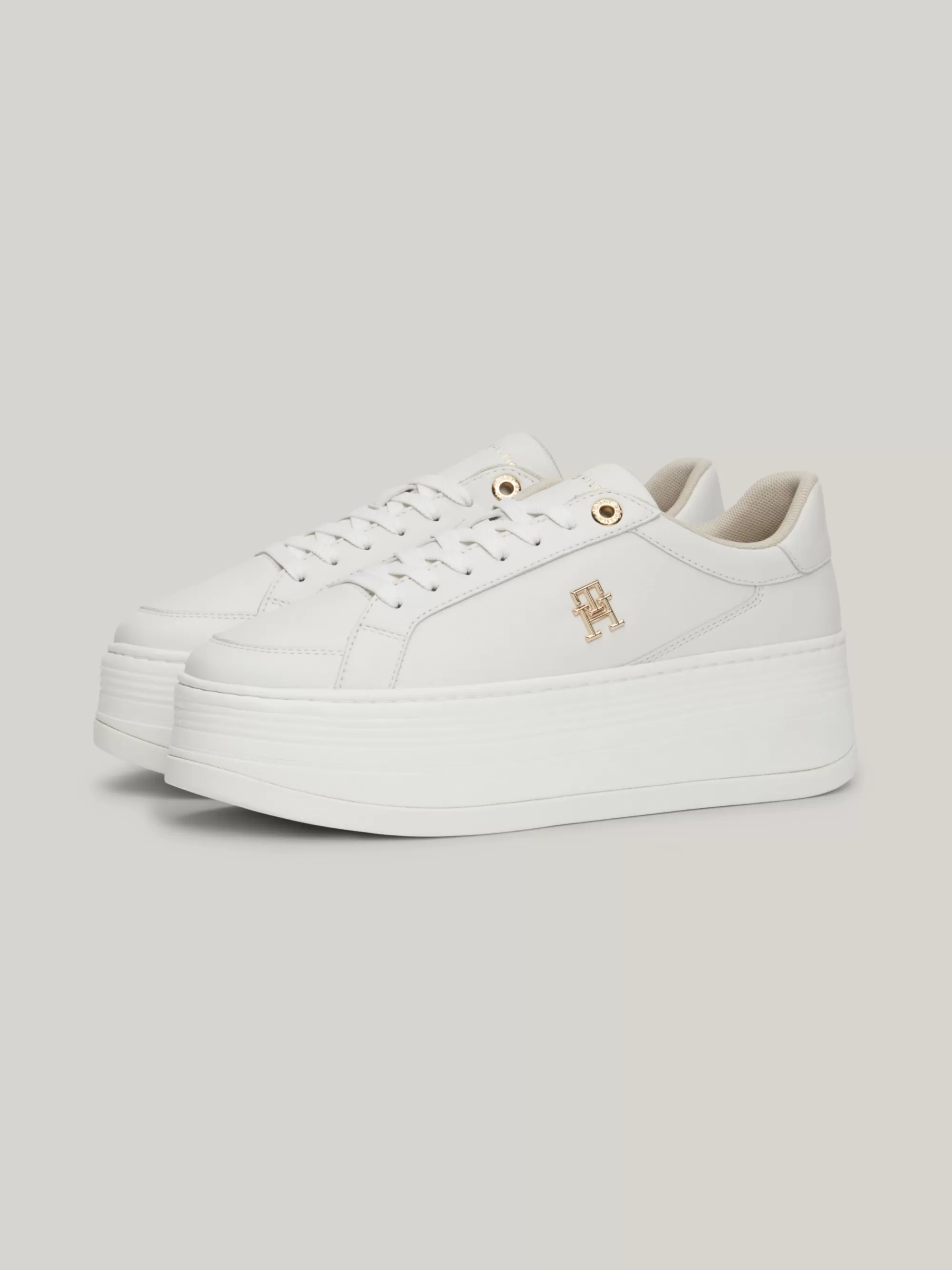 Sneakers*Tommy Hilfiger Leren Casual Court Sneaker Met Plateauzool ECRU