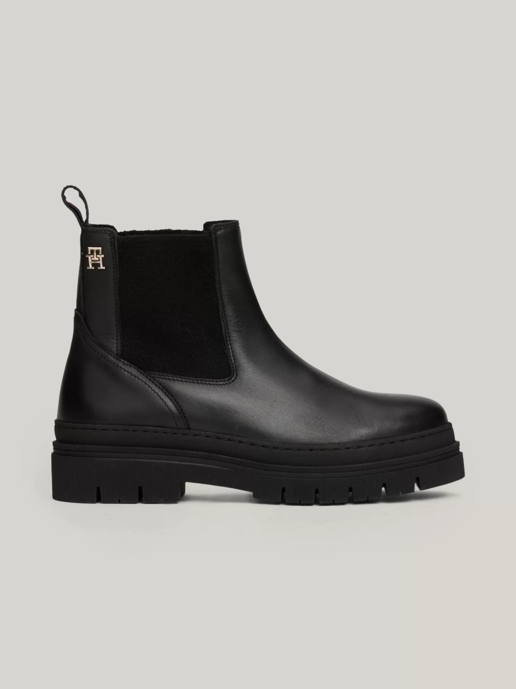 Chelsea Boots | Laarzen & Enkellaarzen*Tommy Hilfiger Leren Chelsea Boot Met Profielzool En Monogram BLACK