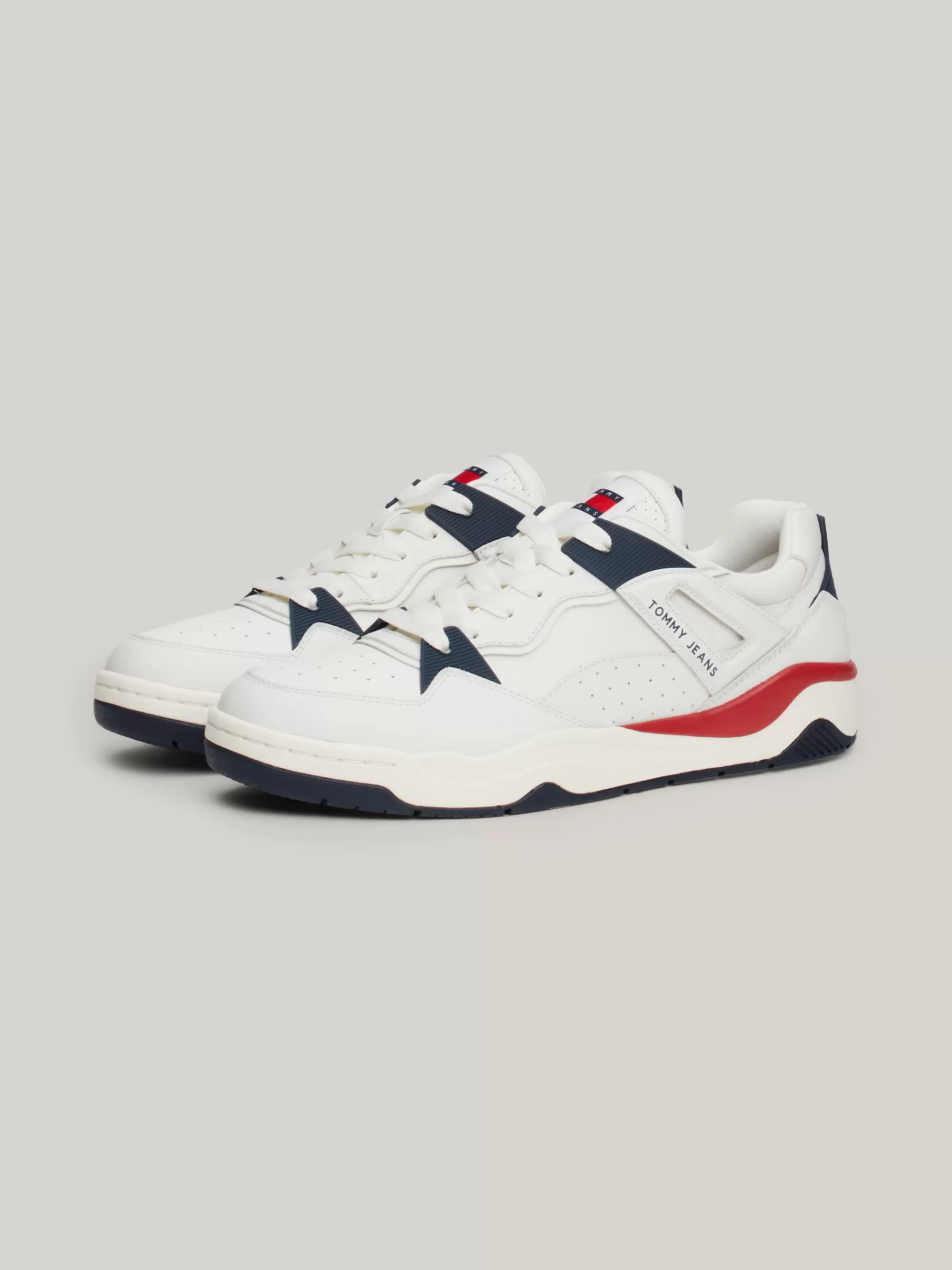 White Trainers | Sneakers*Tommy Hilfiger Leren Colour-blocked Basketbalsneaker Met Logo RWB