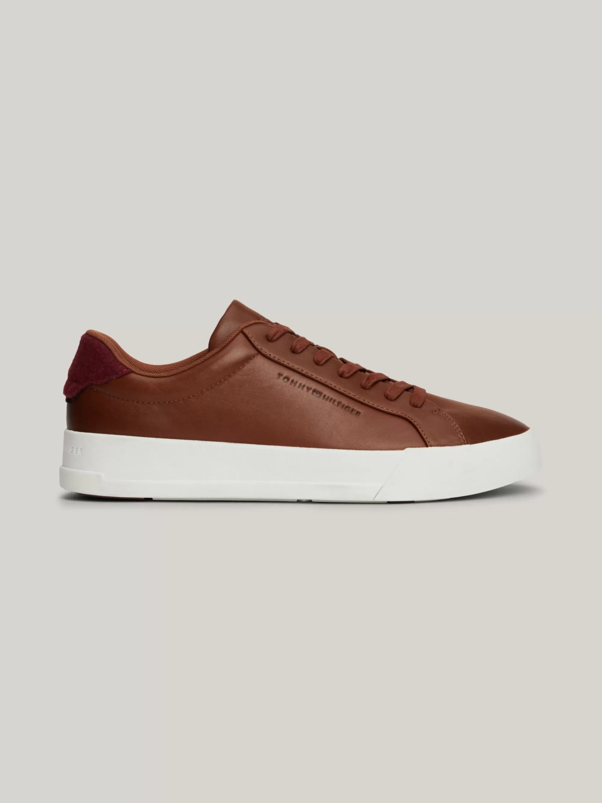 Sneakers*Tommy Hilfiger Leren Court Sneaker Met Contrasthiel WINTER COGNAC
