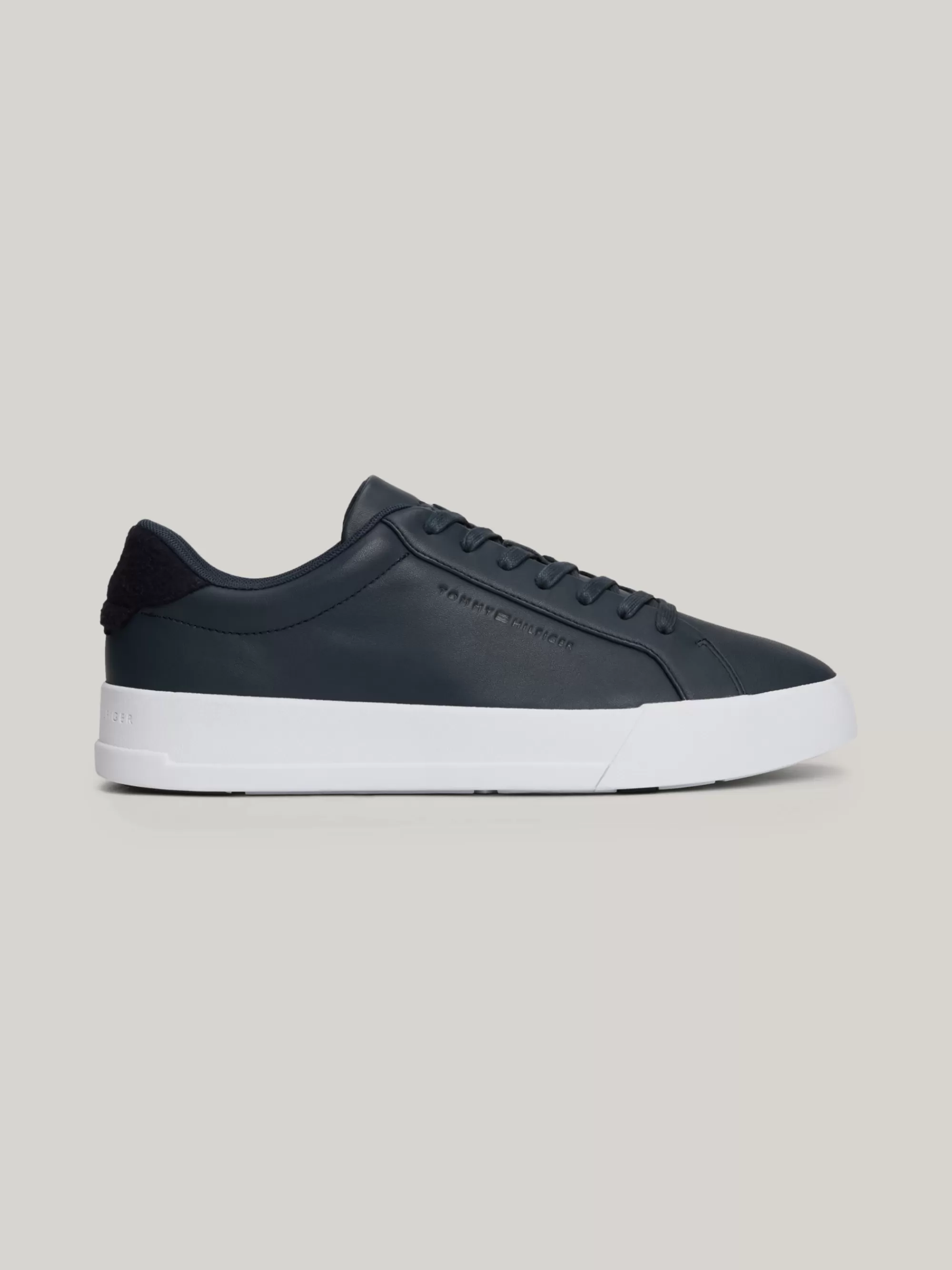 Sneakers*Tommy Hilfiger Leren Court Sneaker Met Contrasthiel MILITARY DENIM