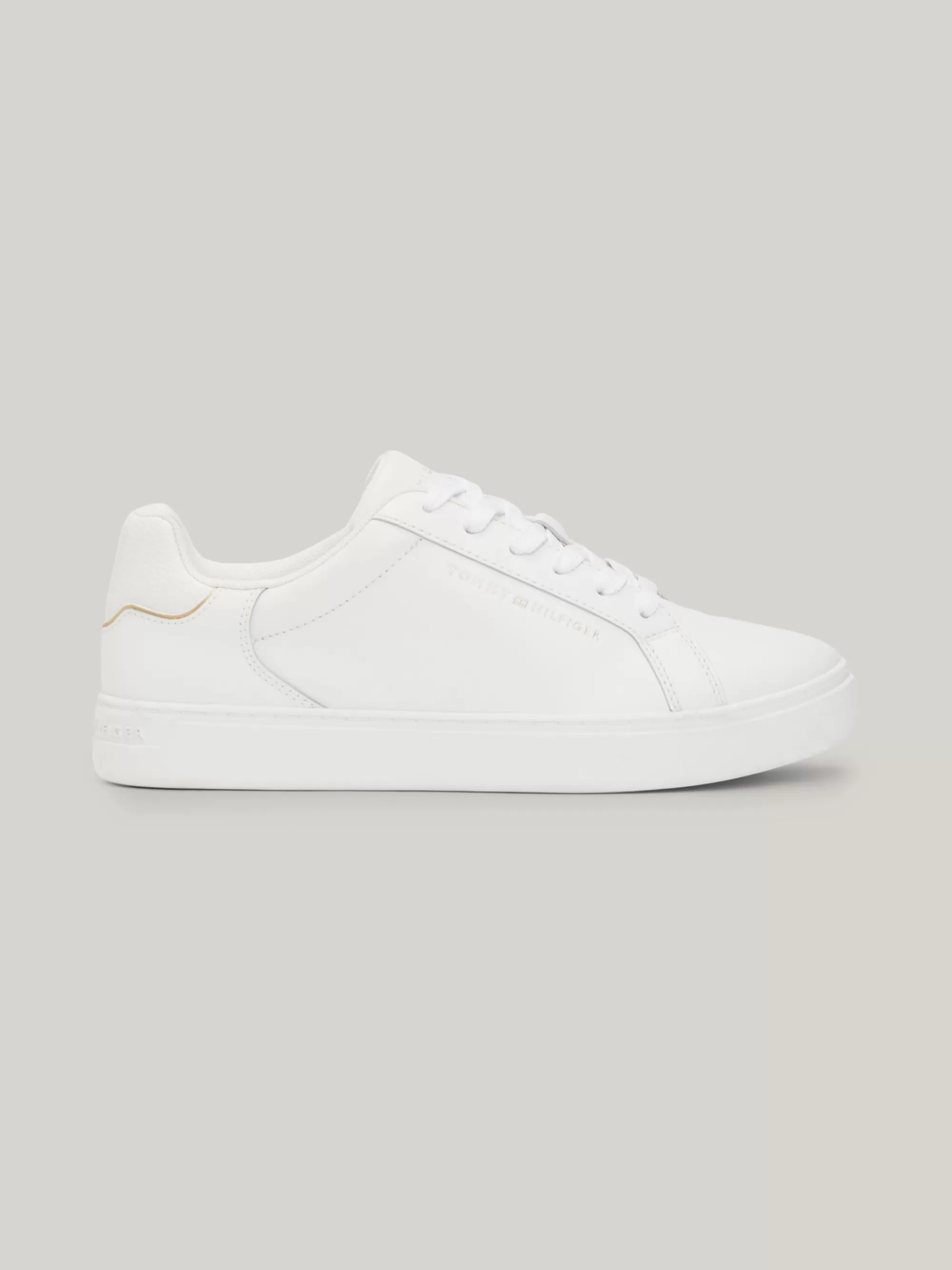 Sneakers*Tommy Hilfiger Leren Court Sneaker Met Metallic Logo WHITE