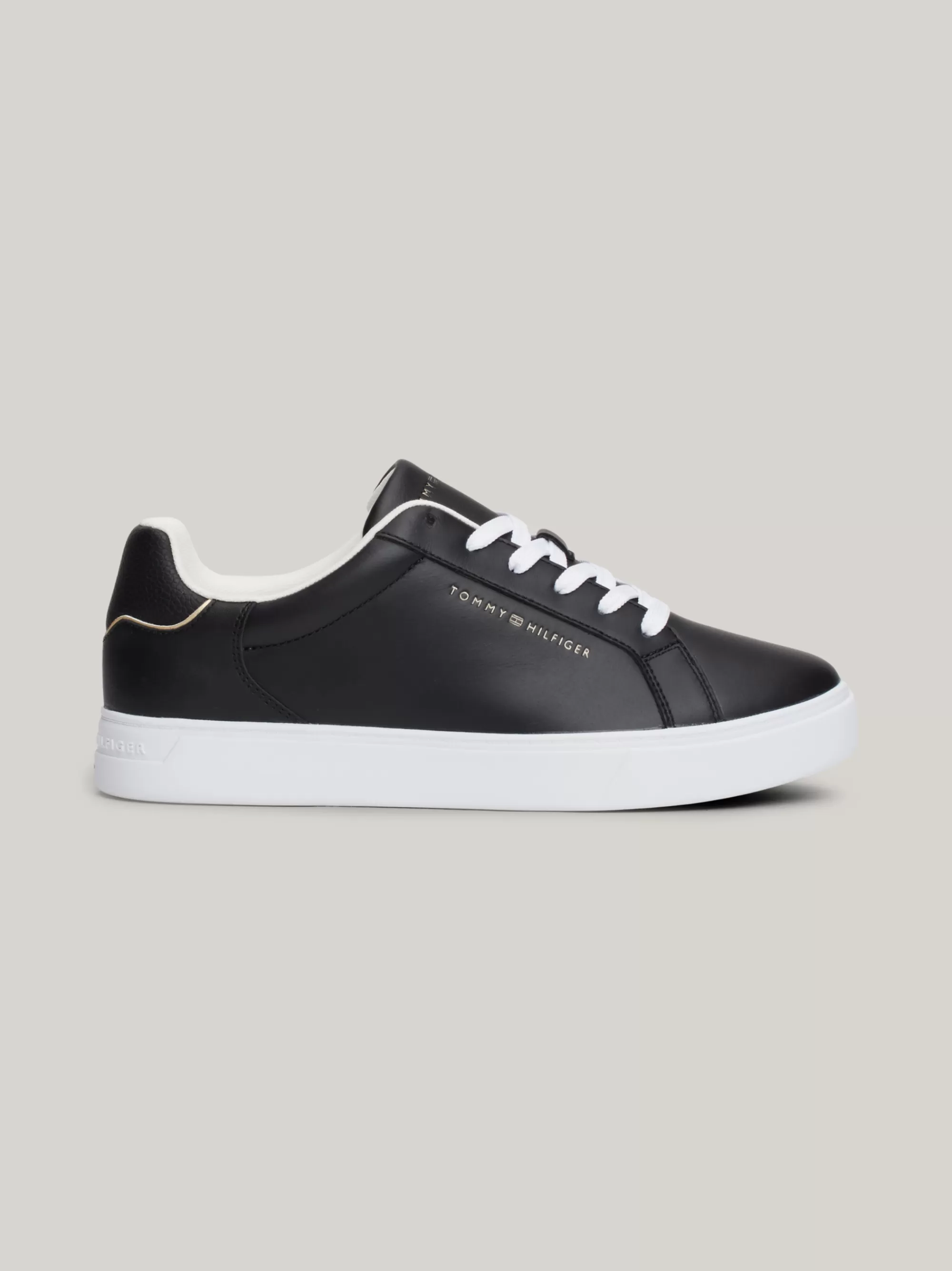 Sneakers*Tommy Hilfiger Leren Court Sneaker Met Metallic Logo BLACK