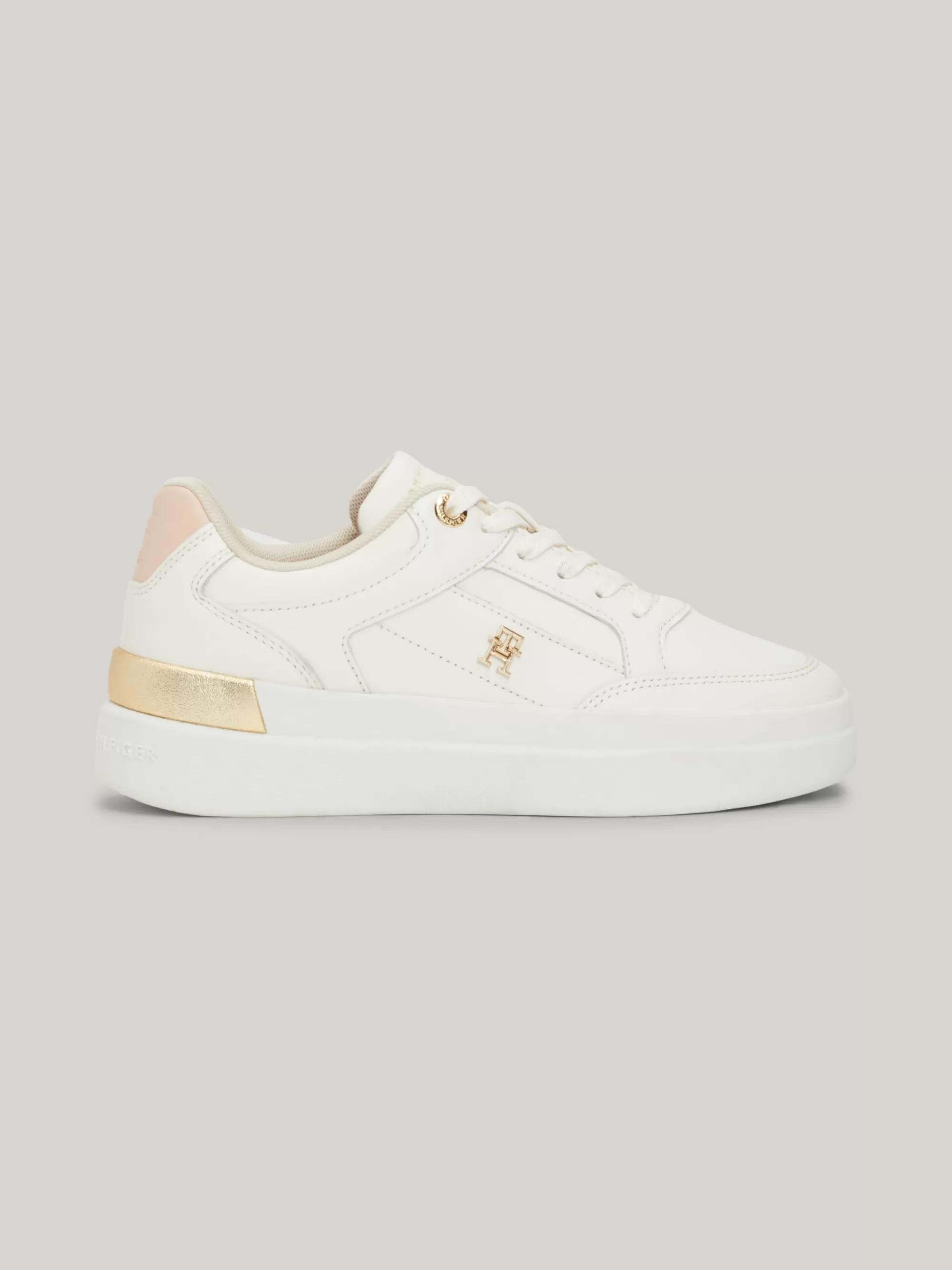 Sneakers*Tommy Hilfiger Leren Court Sneaker Met Monogram ANCIENT WHITE