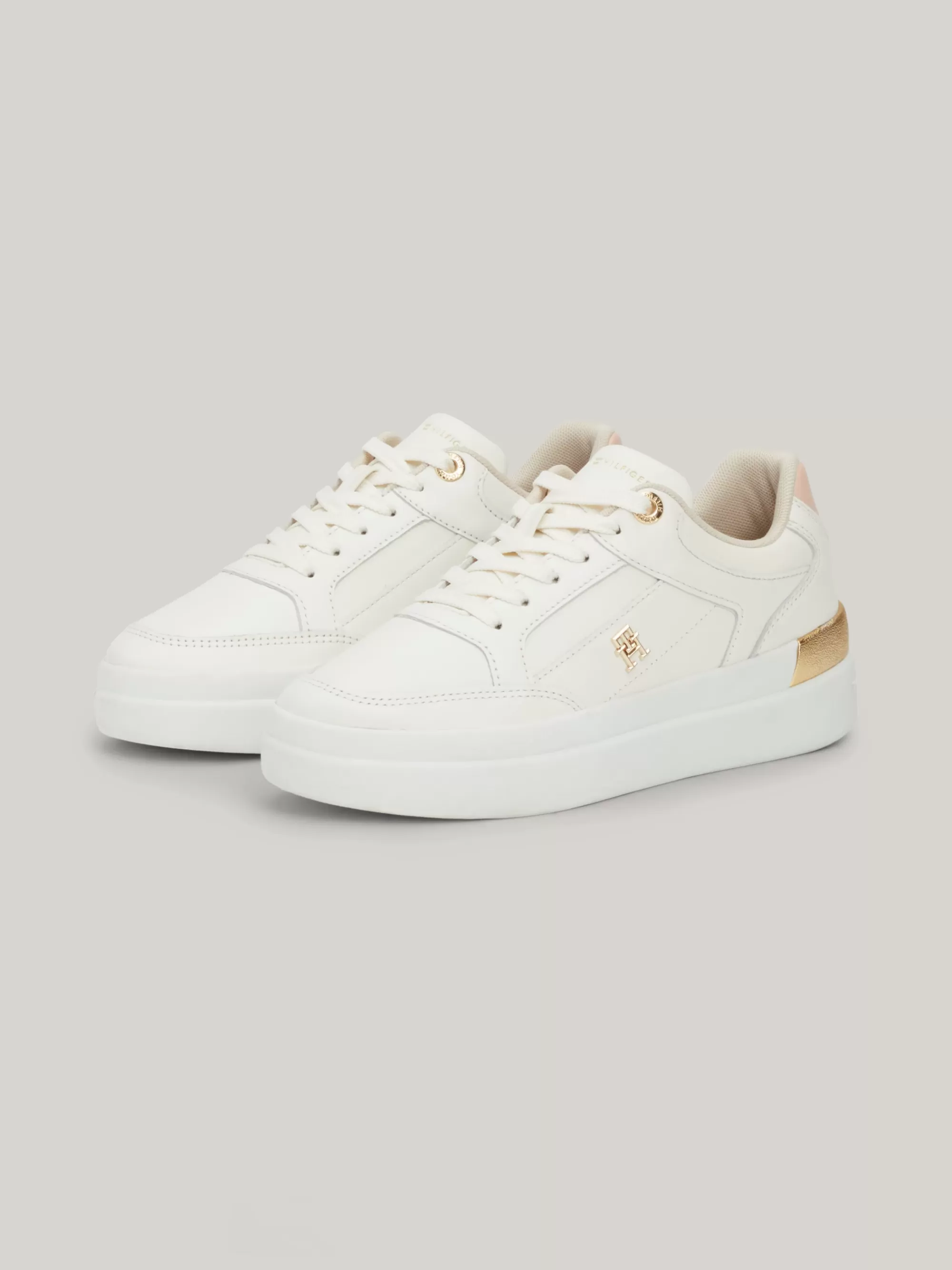Sneakers*Tommy Hilfiger Leren Court Sneaker Met Monogram ANCIENT WHITE