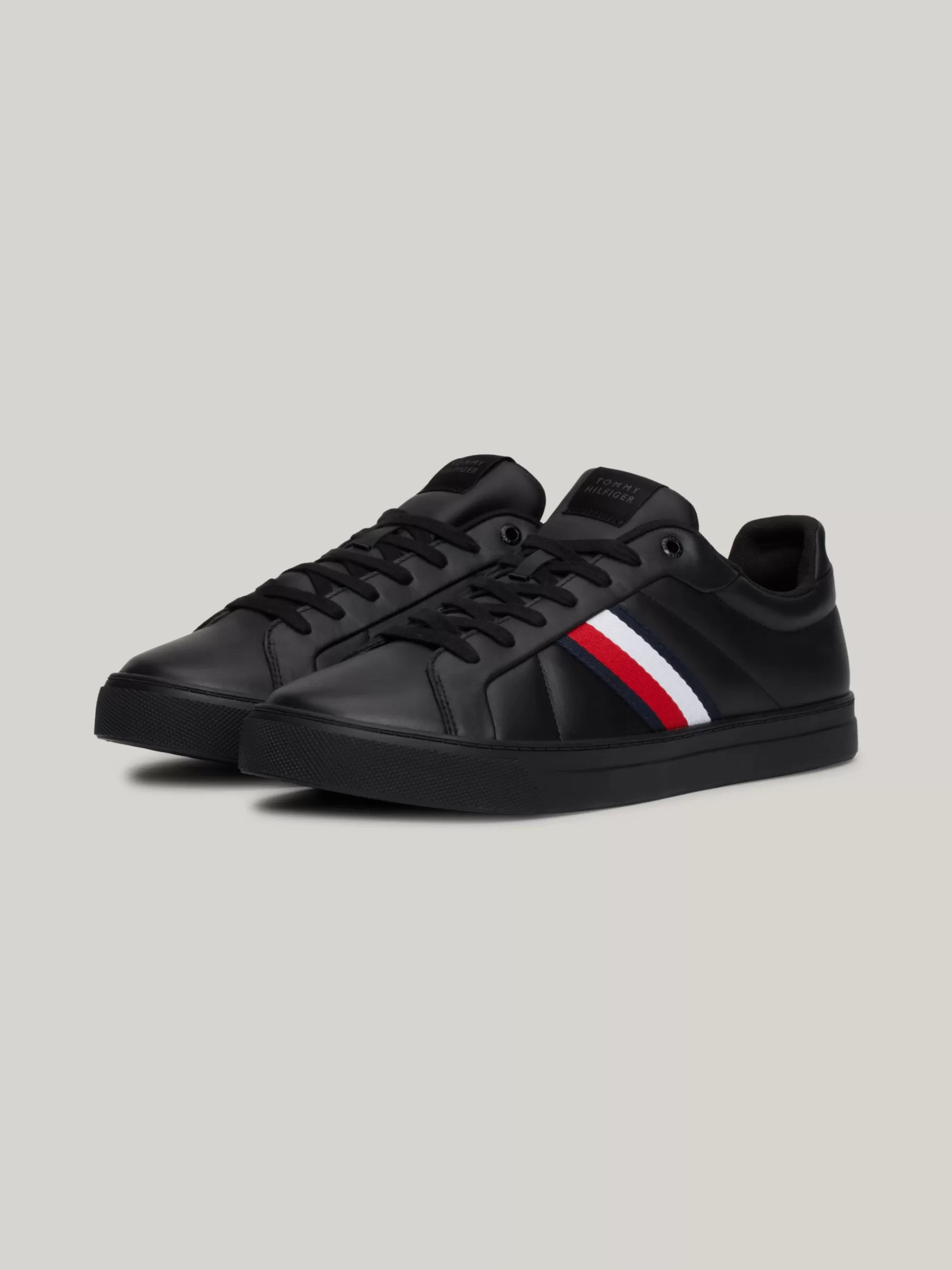 Sneakers*Tommy Hilfiger Leren Court Sneaker Met Signature-tape BLACK