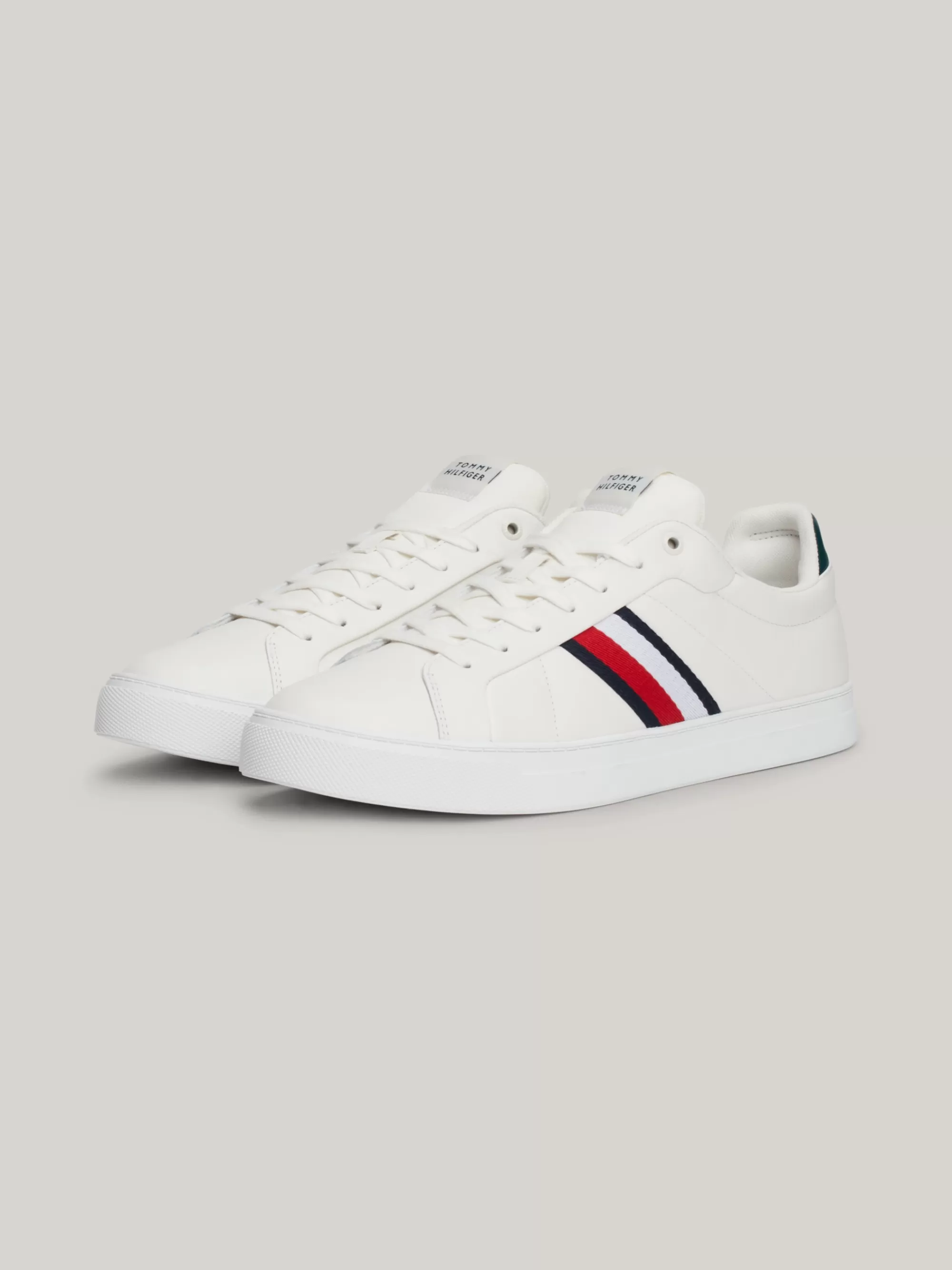 White Trainers | Sneakers*Tommy Hilfiger Leren Court Sneaker Met Signature-tape ANCIENT WHITE