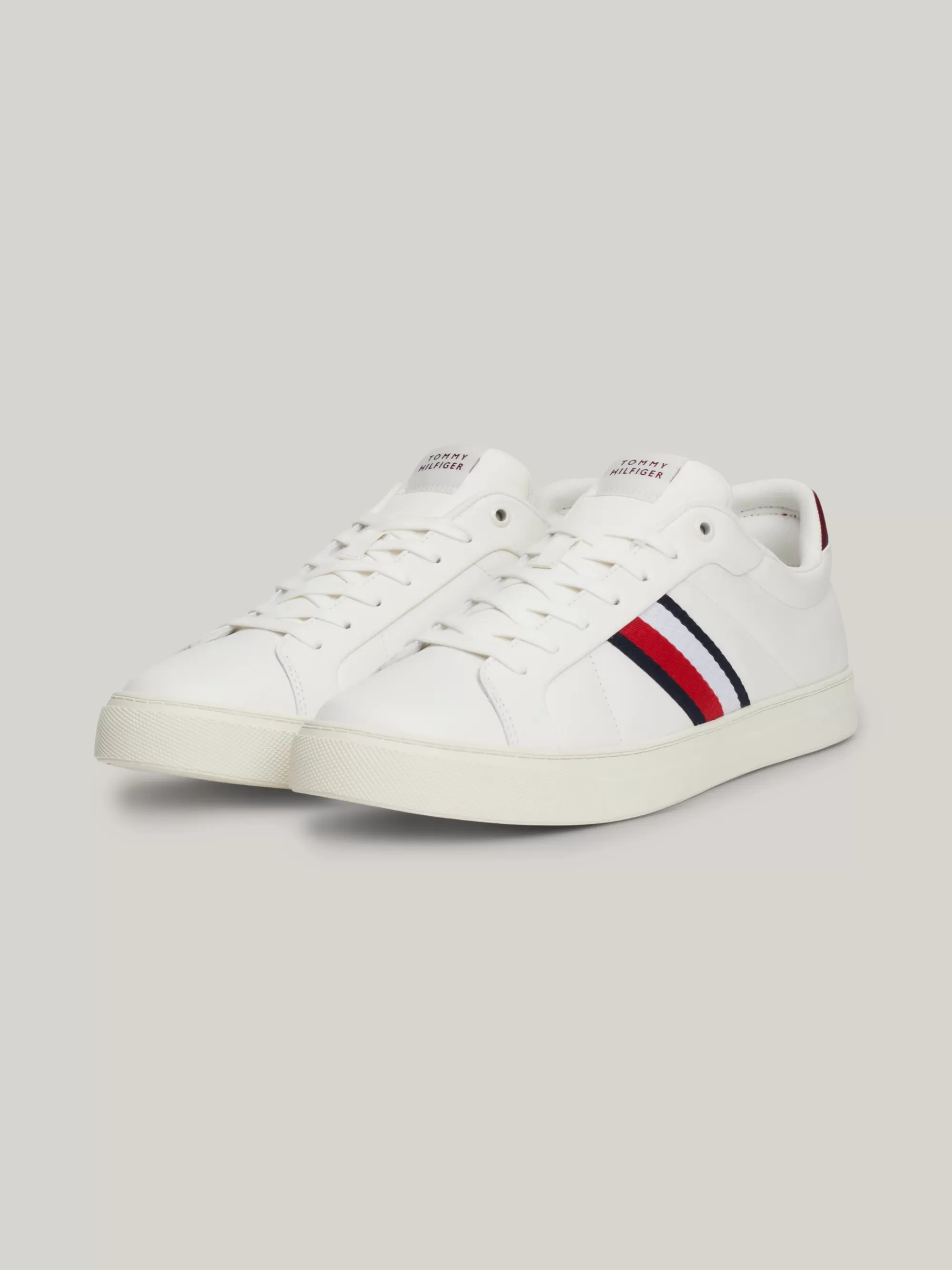 White Trainers | Sneakers*Tommy Hilfiger Leren Court Sneaker Met Signature-tape ANCIENT WHITE/ROUGE