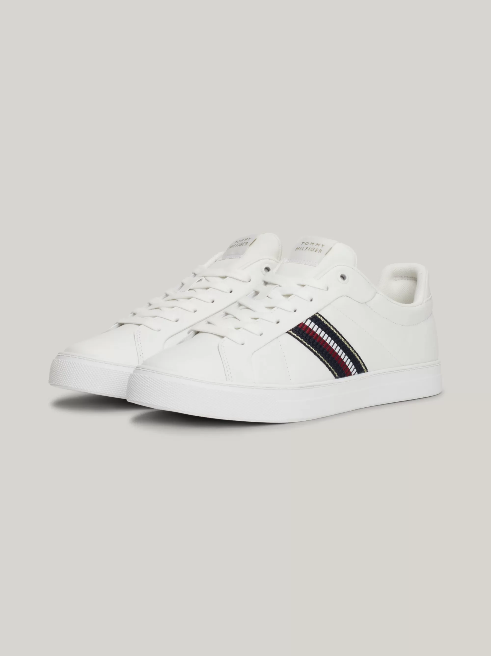 Sneakers*Tommy Hilfiger Leren Court Sneaker Met Signature-tape ECRU