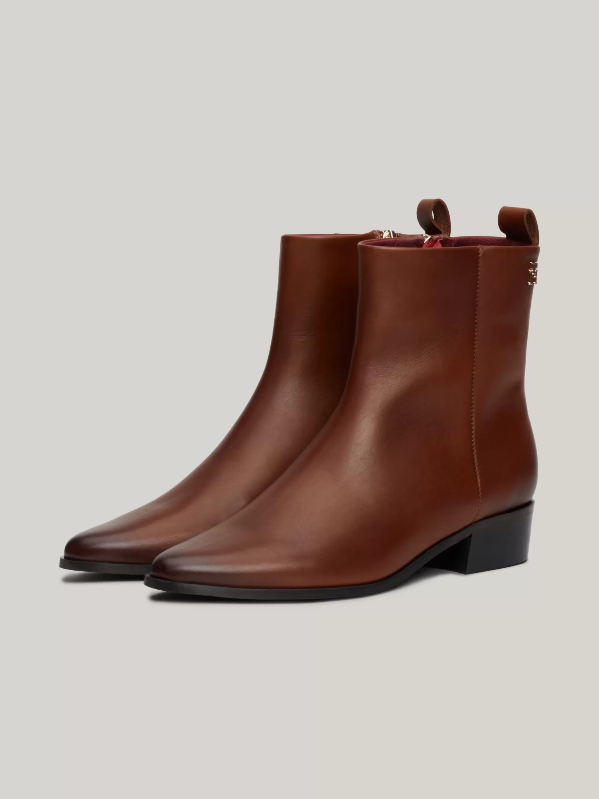 Laarzen & Enkellaarzen*Tommy Hilfiger Leren Cowboylaars Met TH-monogram COGNAC BROWN