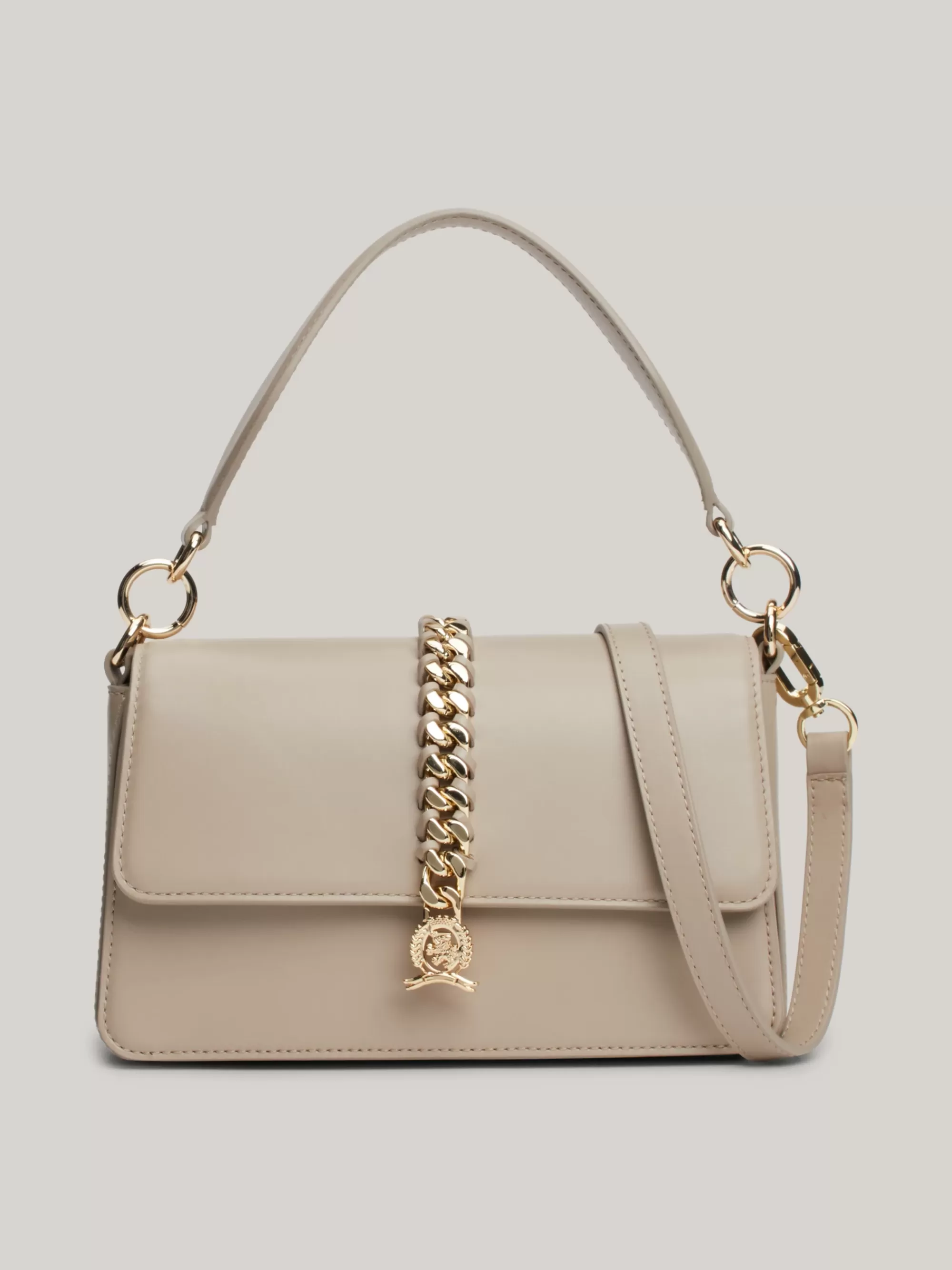 Schoudertassen*Tommy Hilfiger Leren Crossbodytas Met Gevlochten Ketting BEIGE