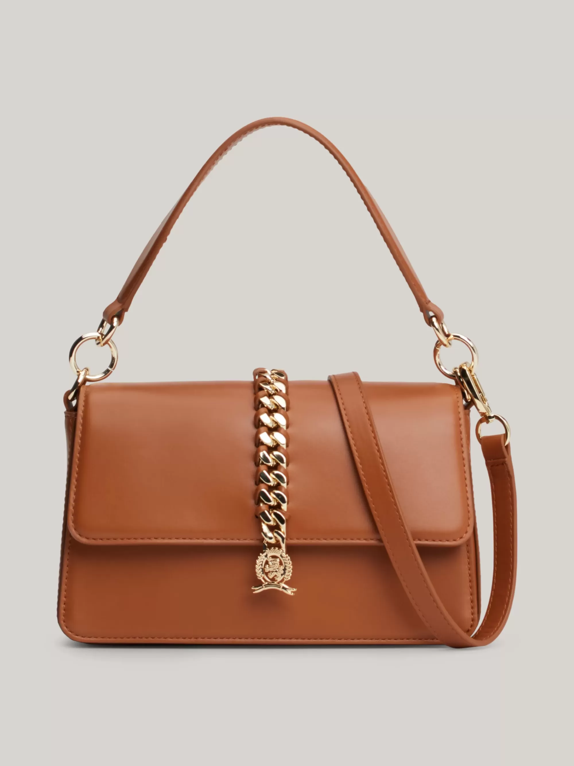 Schoudertassen*Tommy Hilfiger Leren Crossbodytas Met Gevlochten Ketting TAN