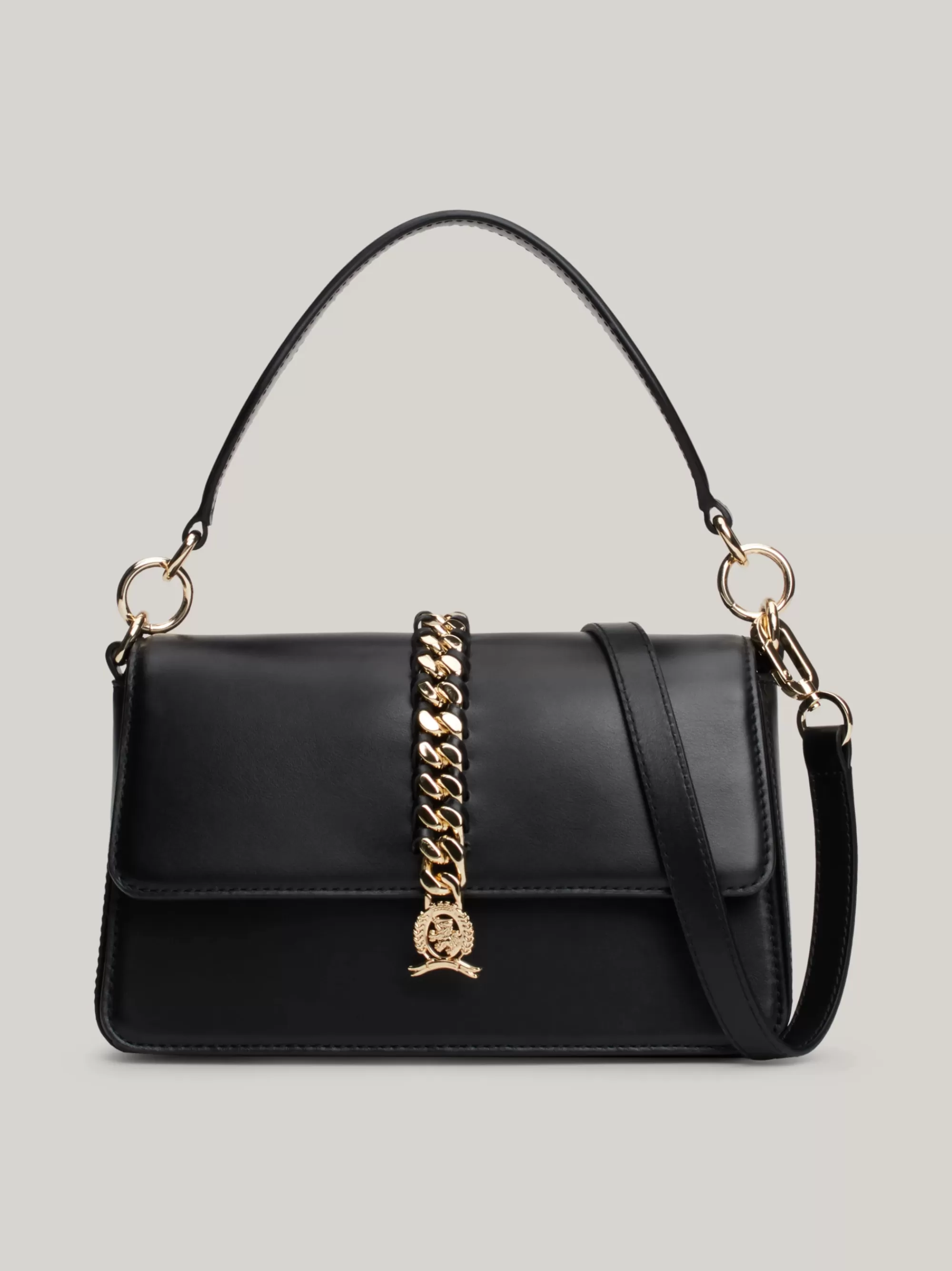 Schoudertassen*Tommy Hilfiger Leren Crossbodytas Met Gevlochten Ketting BLACK