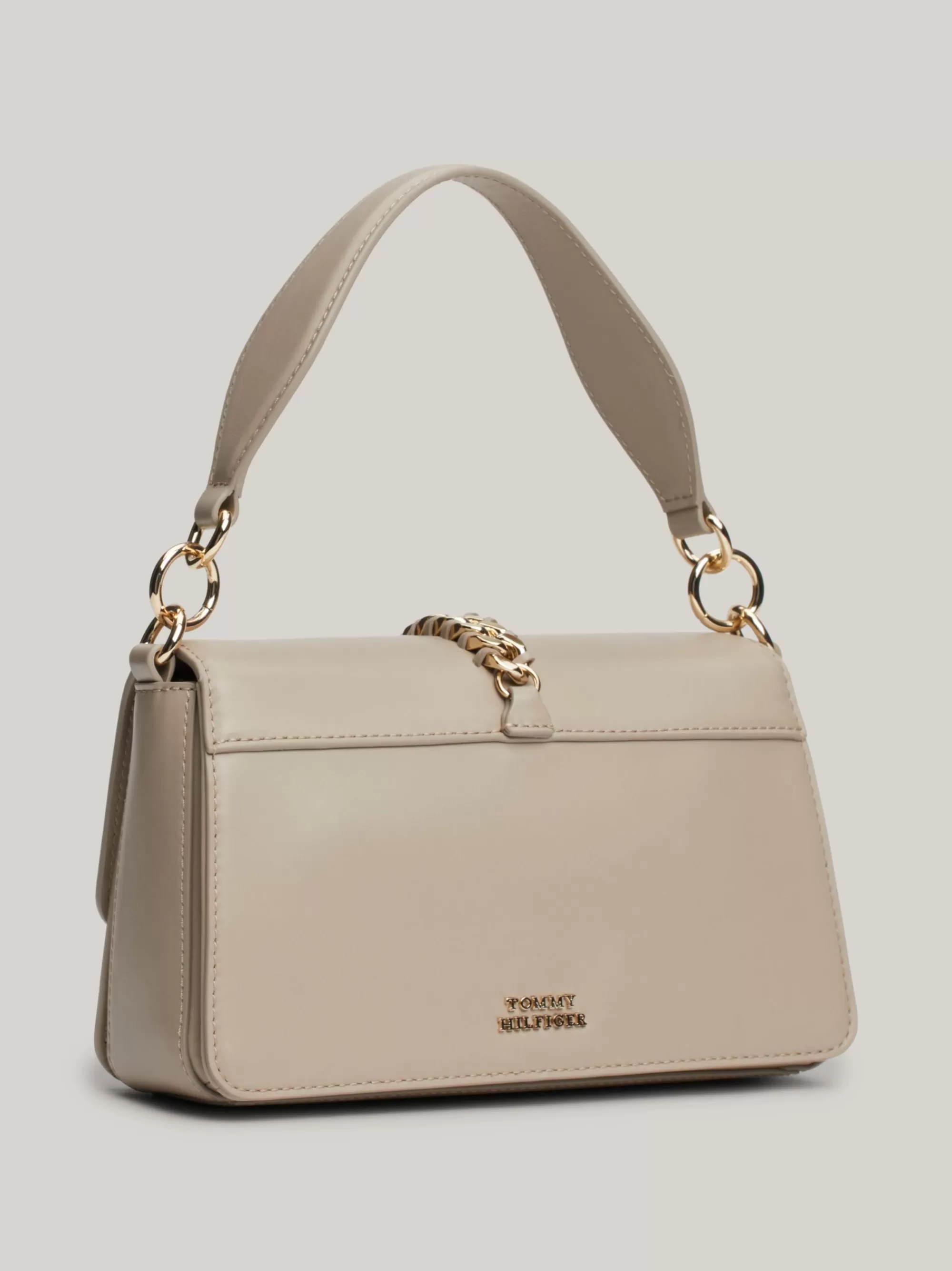 Schoudertassen*Tommy Hilfiger Leren Crossbodytas Met Gevlochten Ketting BEIGE