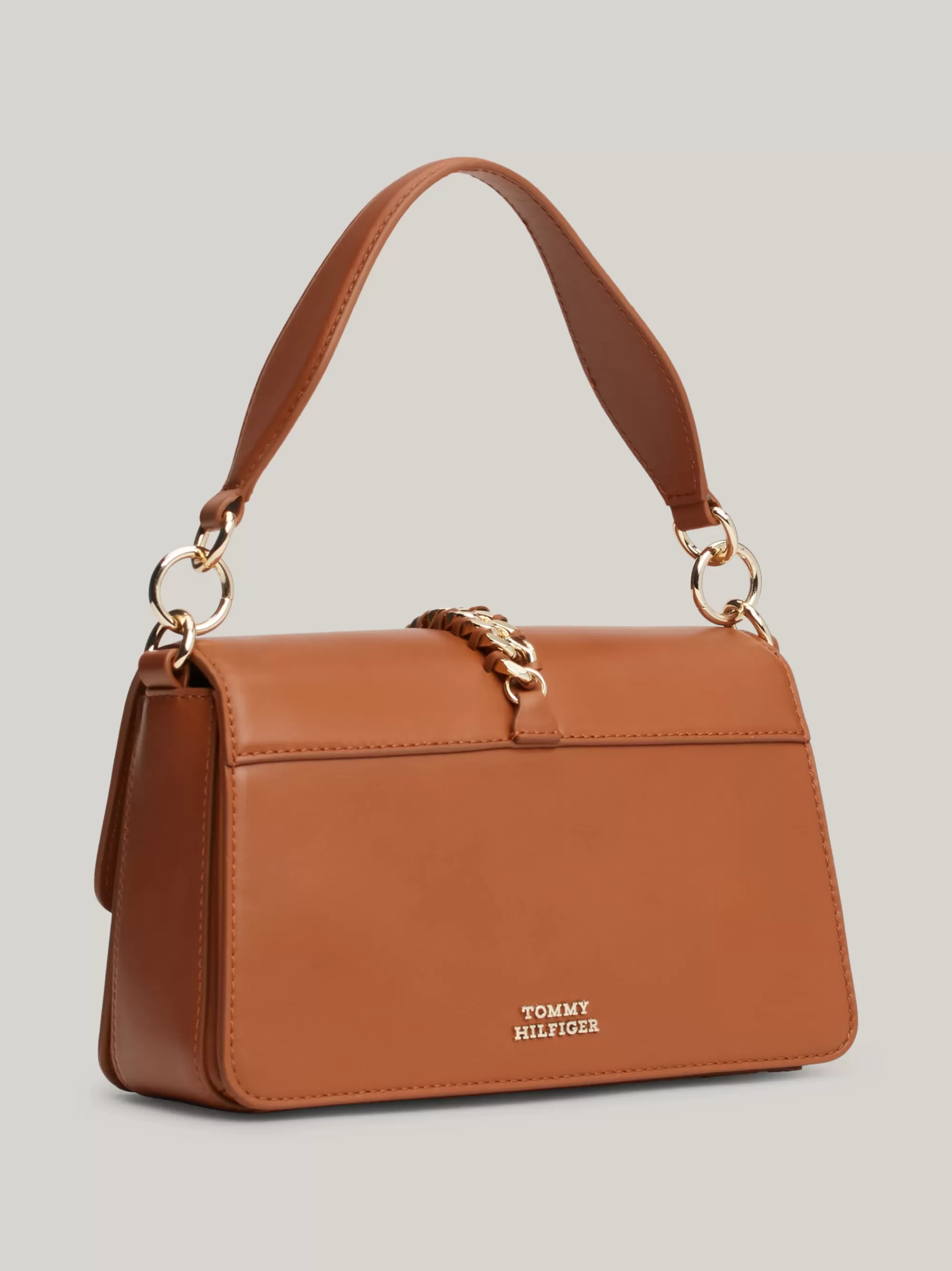 Schoudertassen*Tommy Hilfiger Leren Crossbodytas Met Gevlochten Ketting TAN
