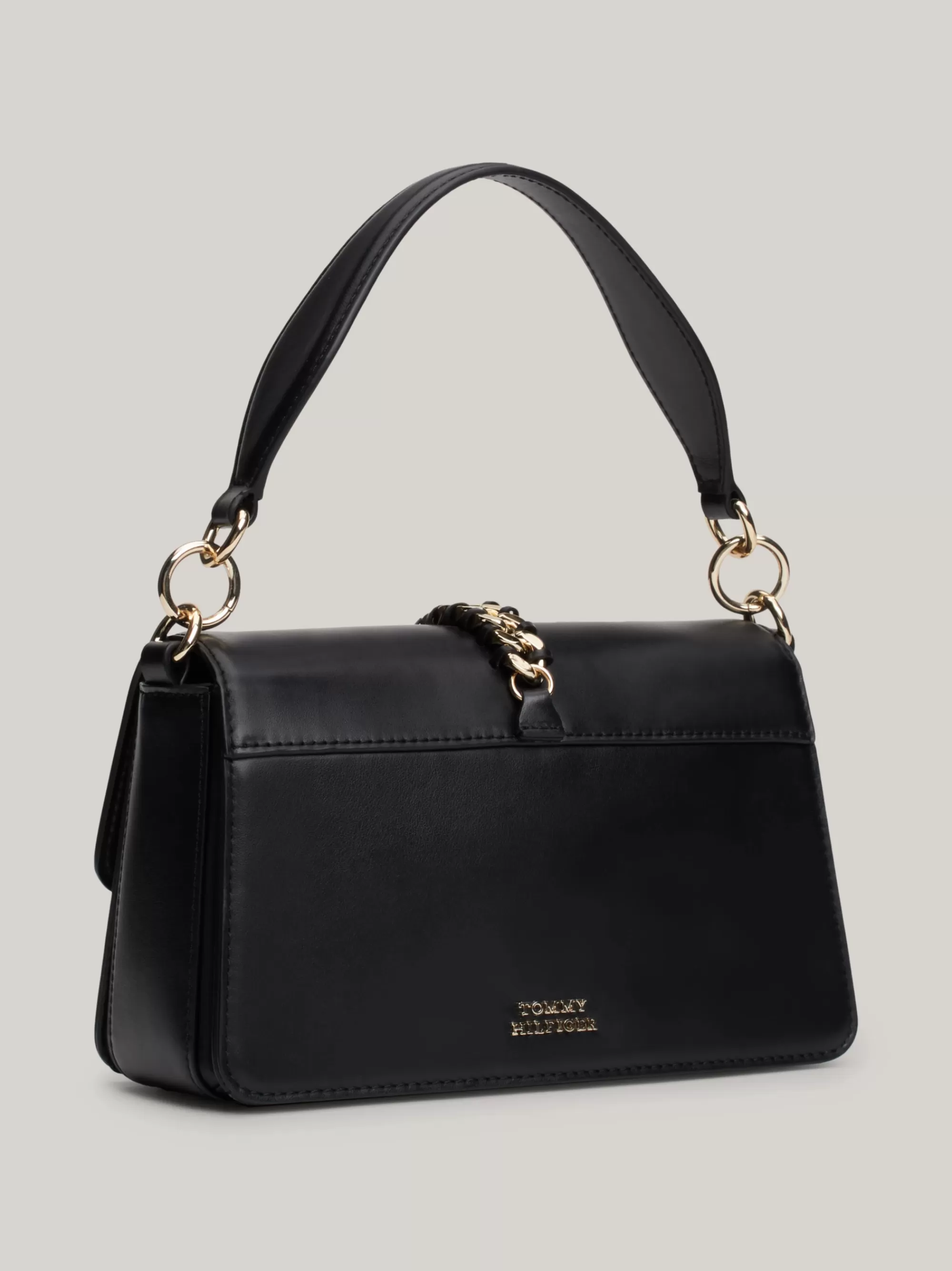 Schoudertassen*Tommy Hilfiger Leren Crossbodytas Met Gevlochten Ketting BLACK