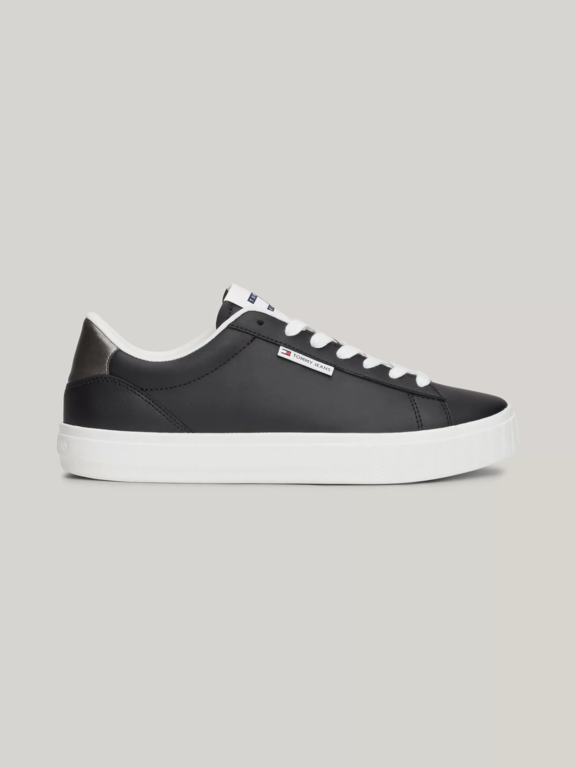 Sneakers*Tommy Hilfiger Leren Cupsolesneaker Met Metallic Hiel BLACK